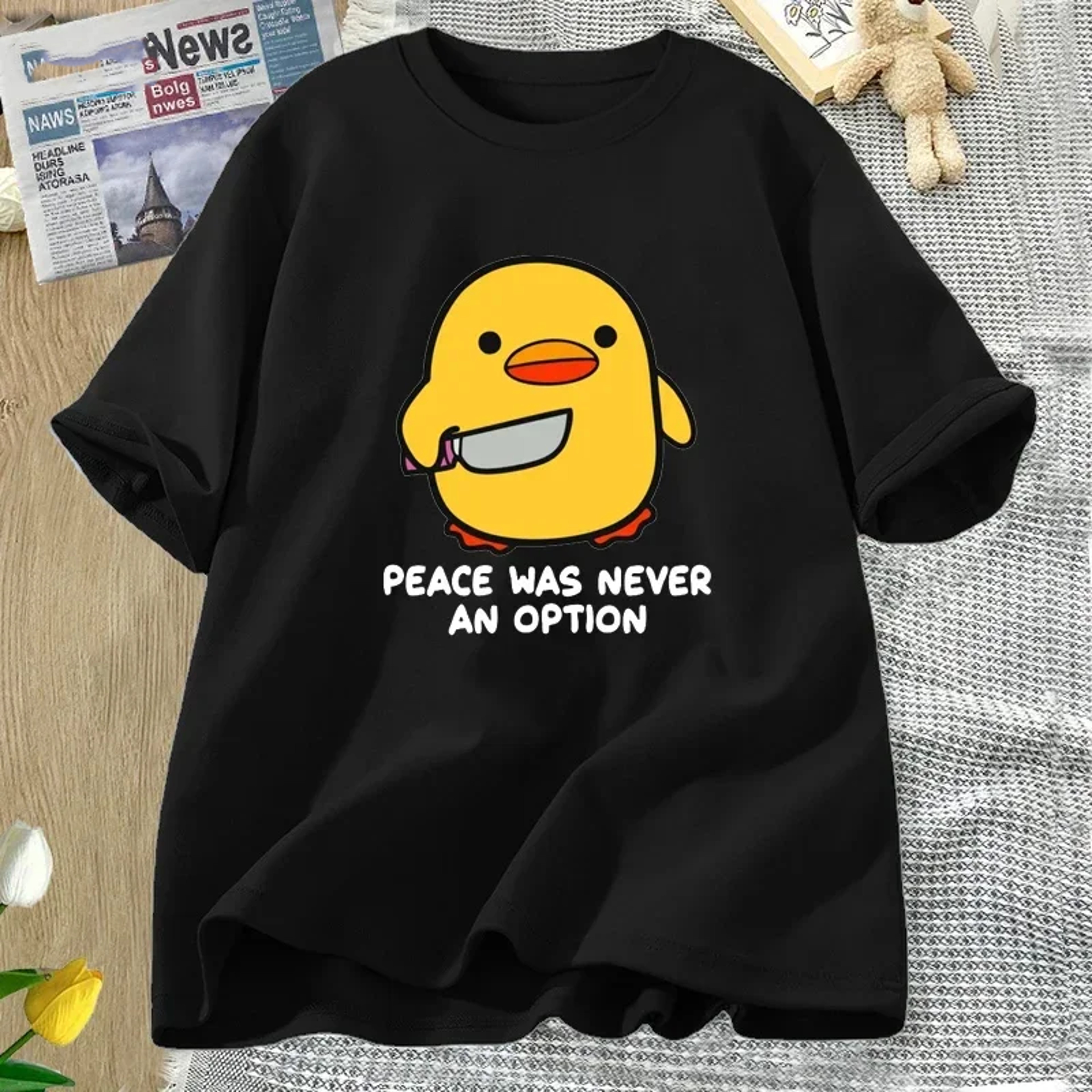 Peace Was Never An Option Funny Goose Graphic T Shirt Cute Casual Summer Tee For Women 0