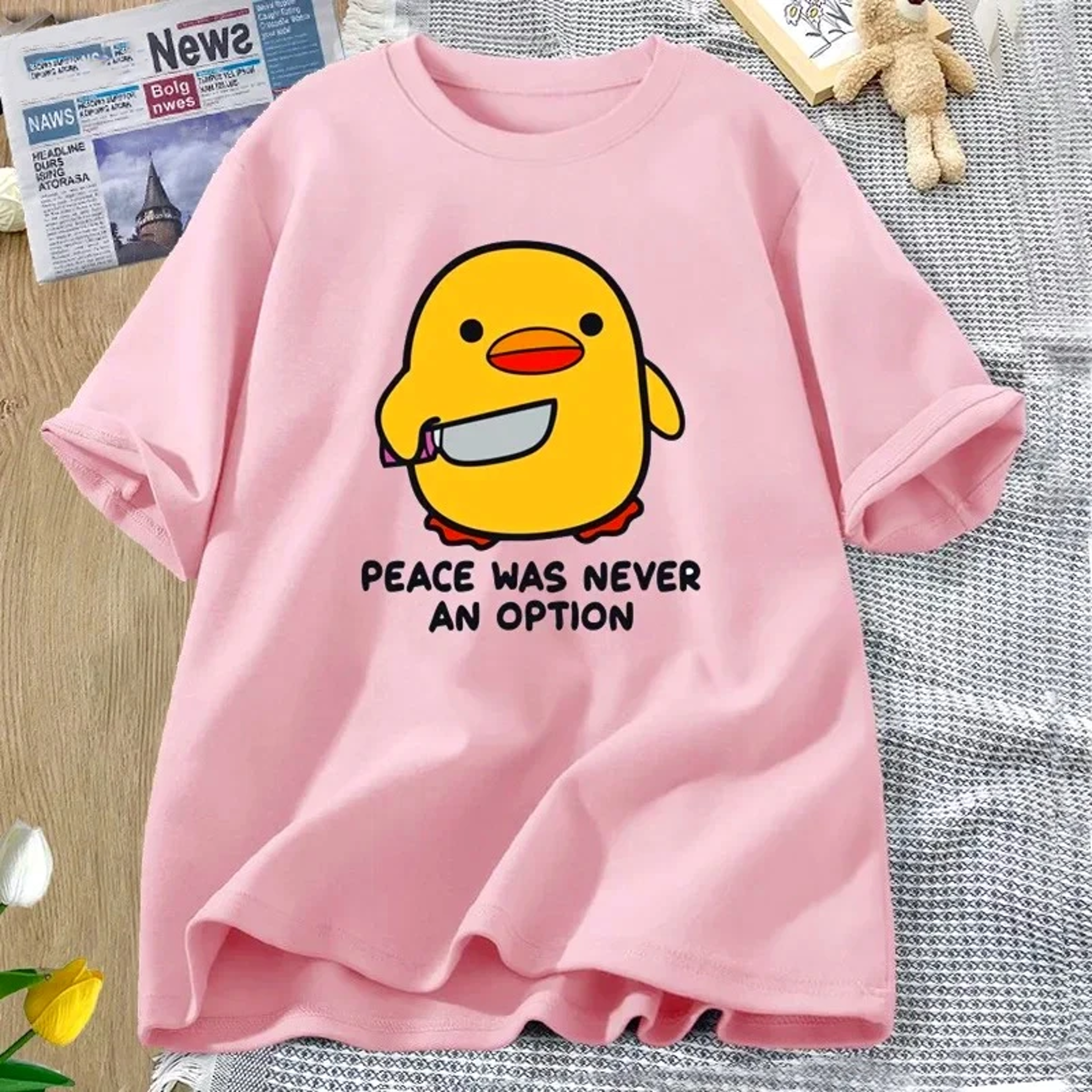 Peace Was Never An Option Funny Goose Graphic T Shirt Cute Casual Summer Tee For Women 1