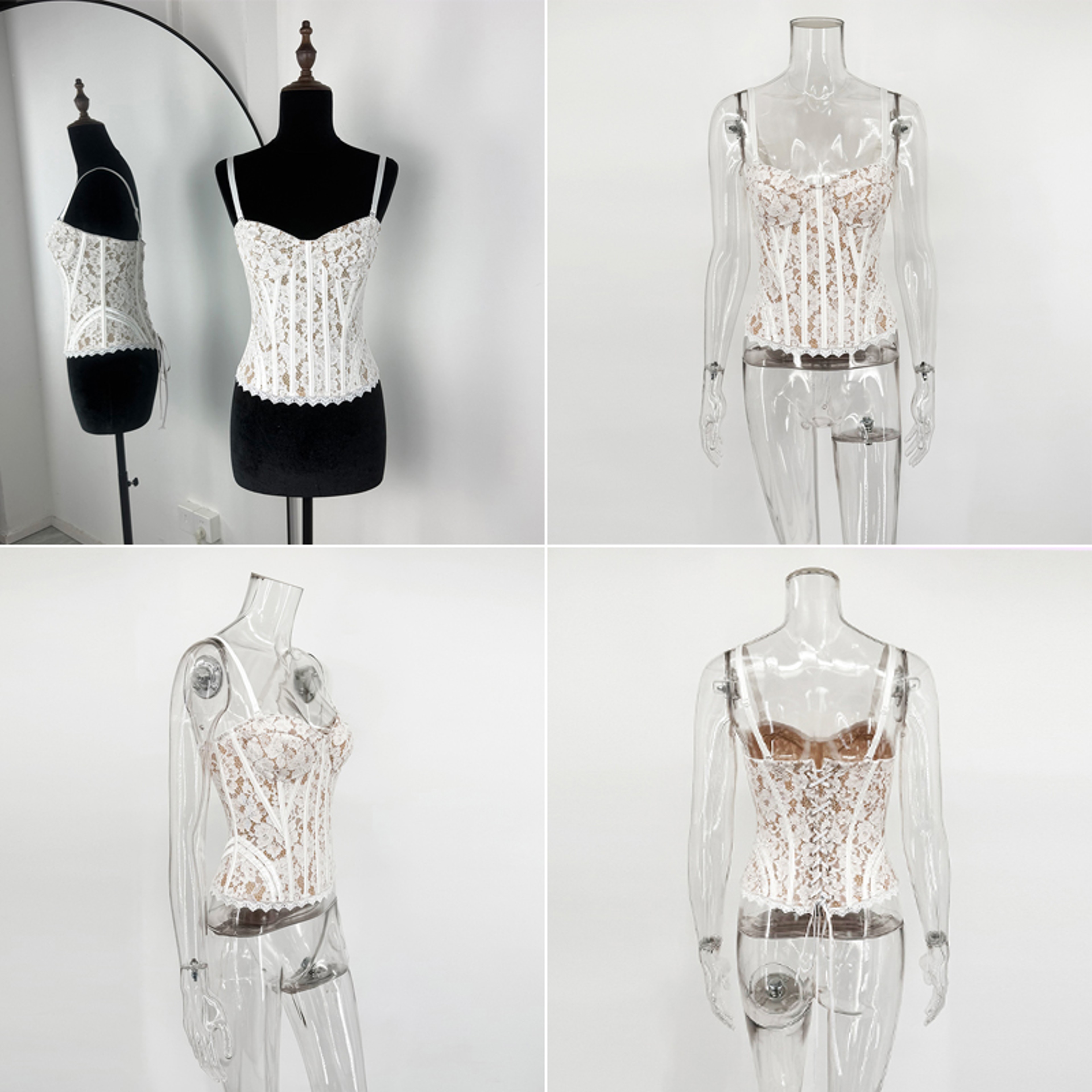 Lace Patchwork Floral Cami Top for Women Streetwear Sleeveless Lace Up Tank – view 6