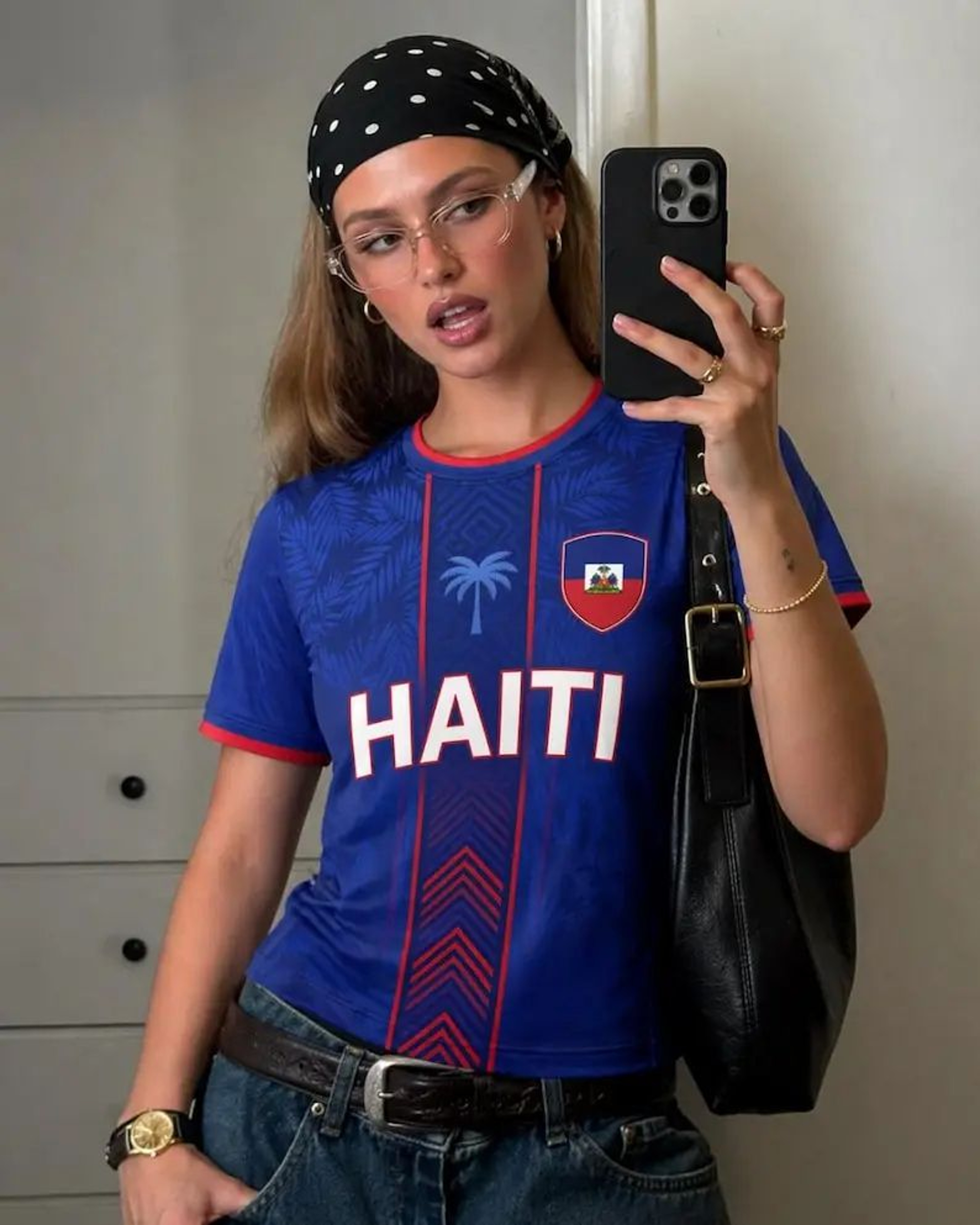 Haiti Pride Womens Retro Soccer Jersey Tee Breathable Haiti Flag Soccer Jersey Streetwear 0