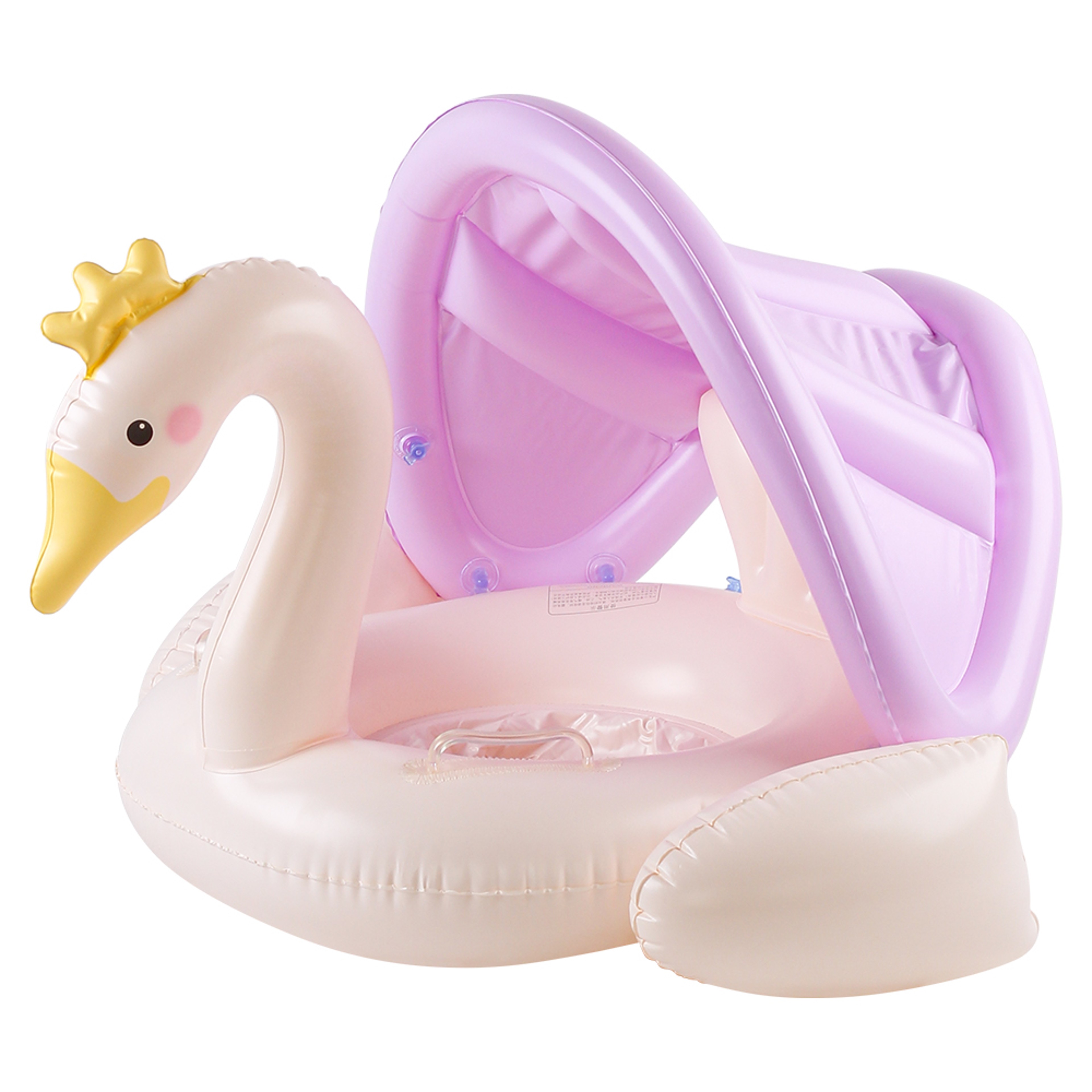 Cream Swan Canopy Pool Float For Kids  Toddlers With Sun Shade Swim Ring 3