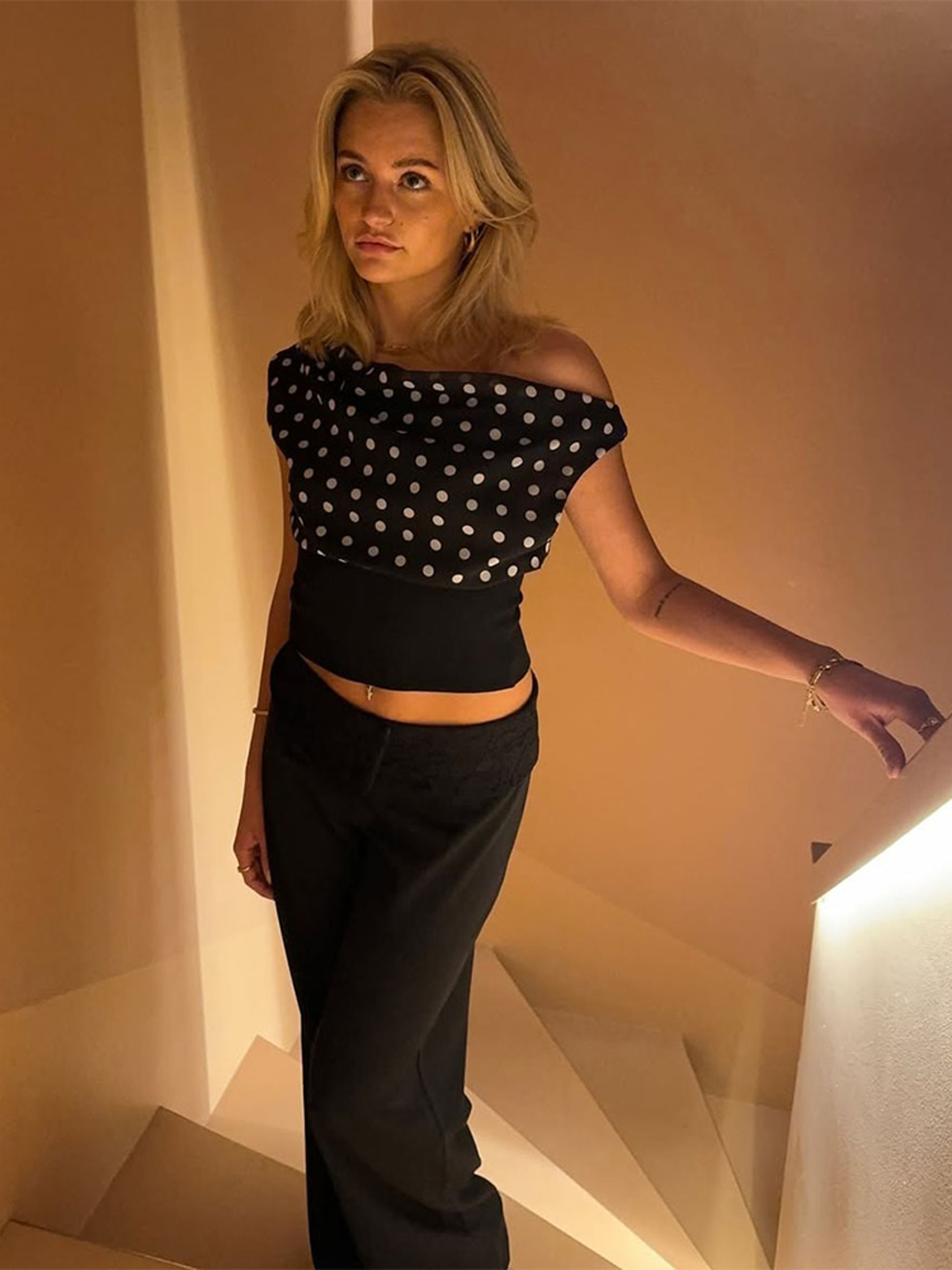 Polka Dot Off Shoulder Backless Ruched Crop Top For Women 1