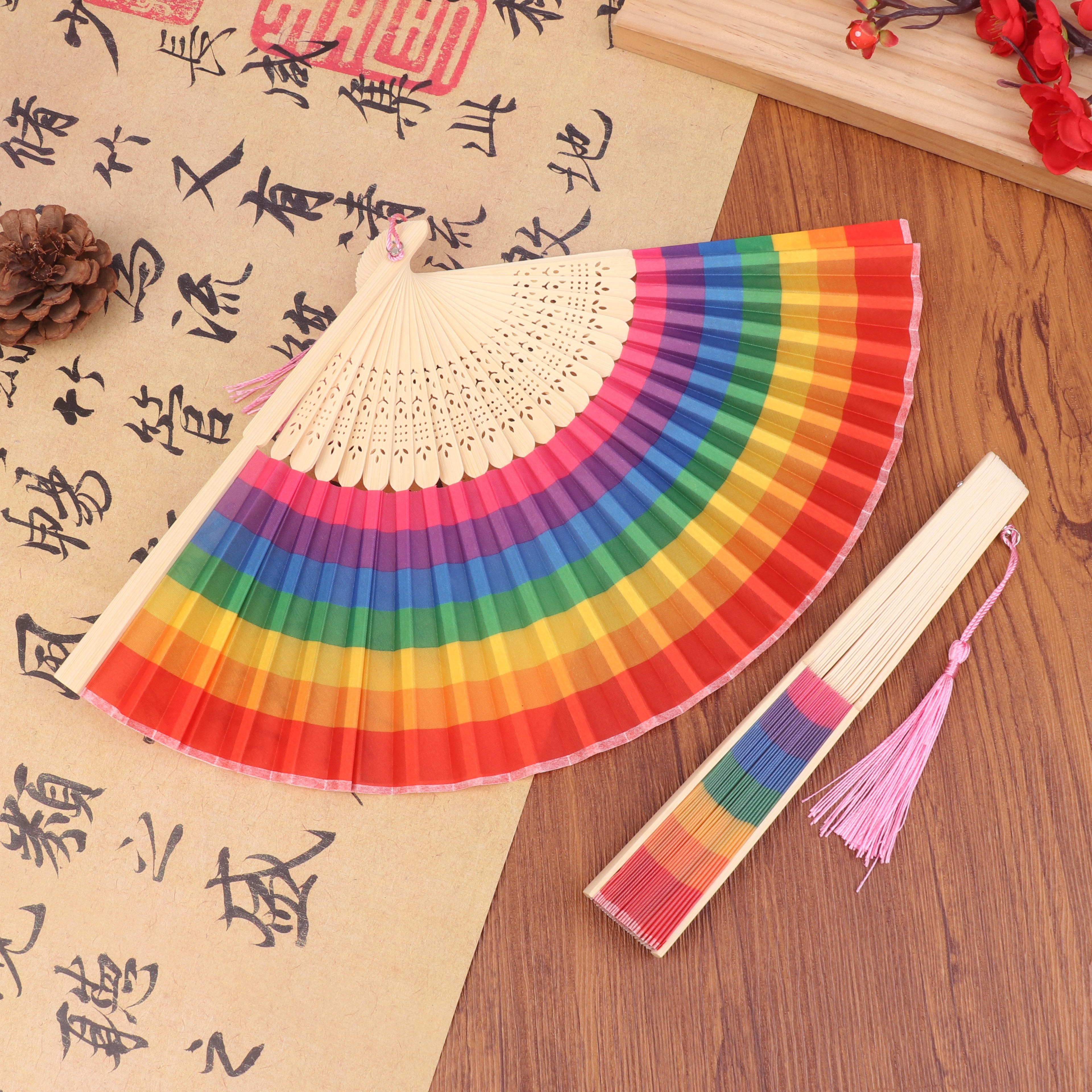 Rainbow Spanish Folding Hand Fan Set For Dance Festivals  Wedding Decor 1