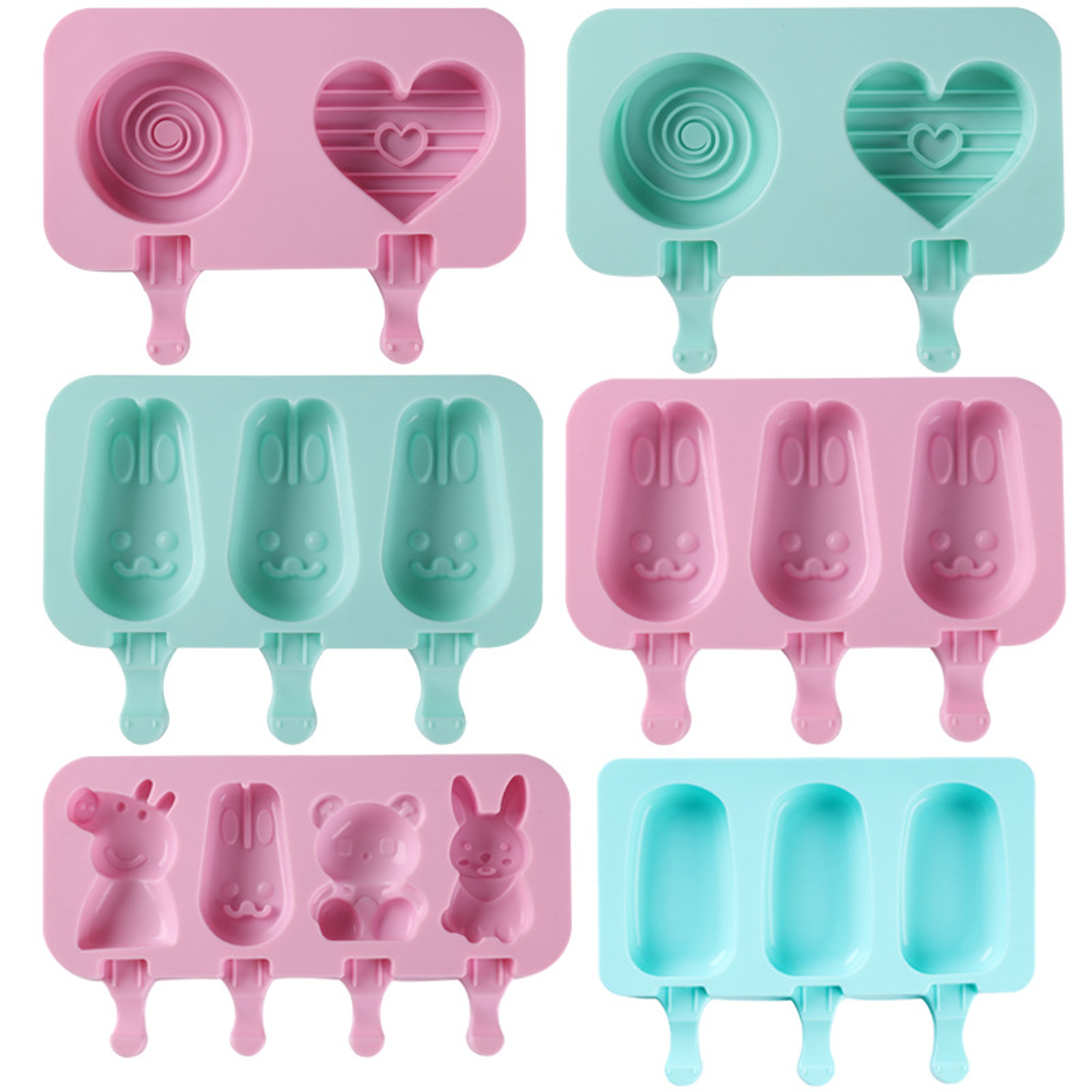 Cute Animal  Heart Silicone Popsicle Mold Set With Lid And Sticks 0