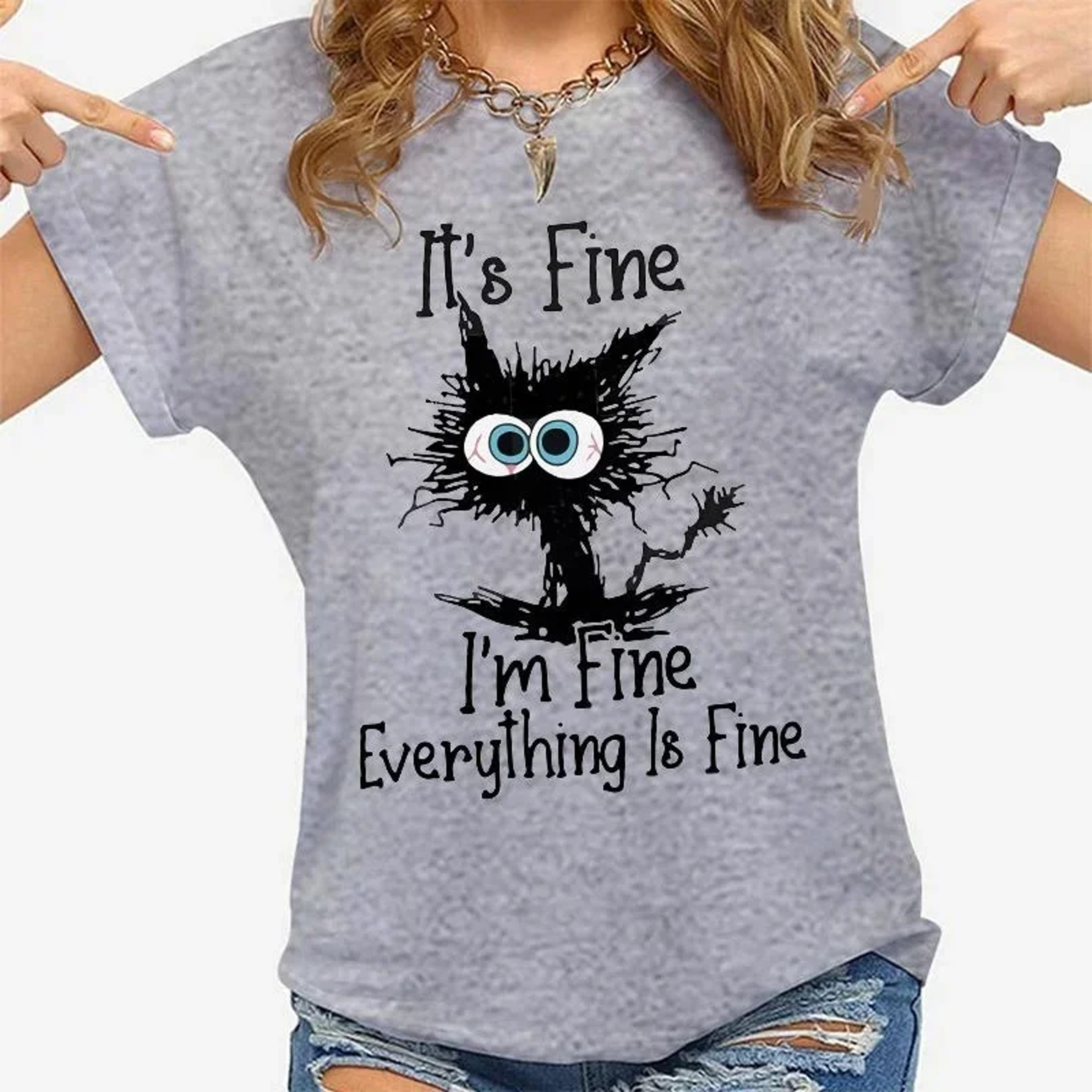 Cat Chaos Its Fine Graphic T Shirt For Women 0