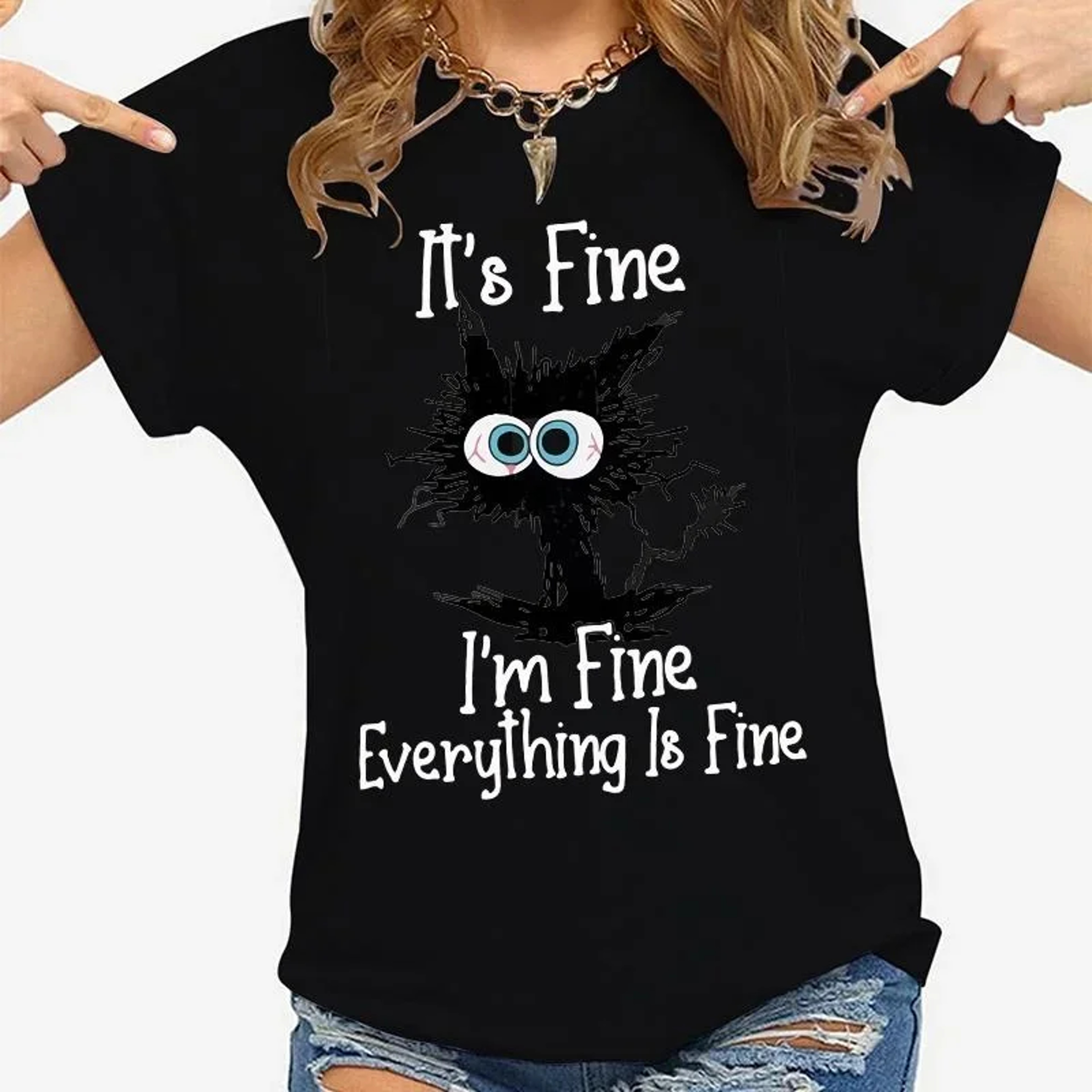 Cat Chaos Its Fine Graphic T Shirt For Women 2