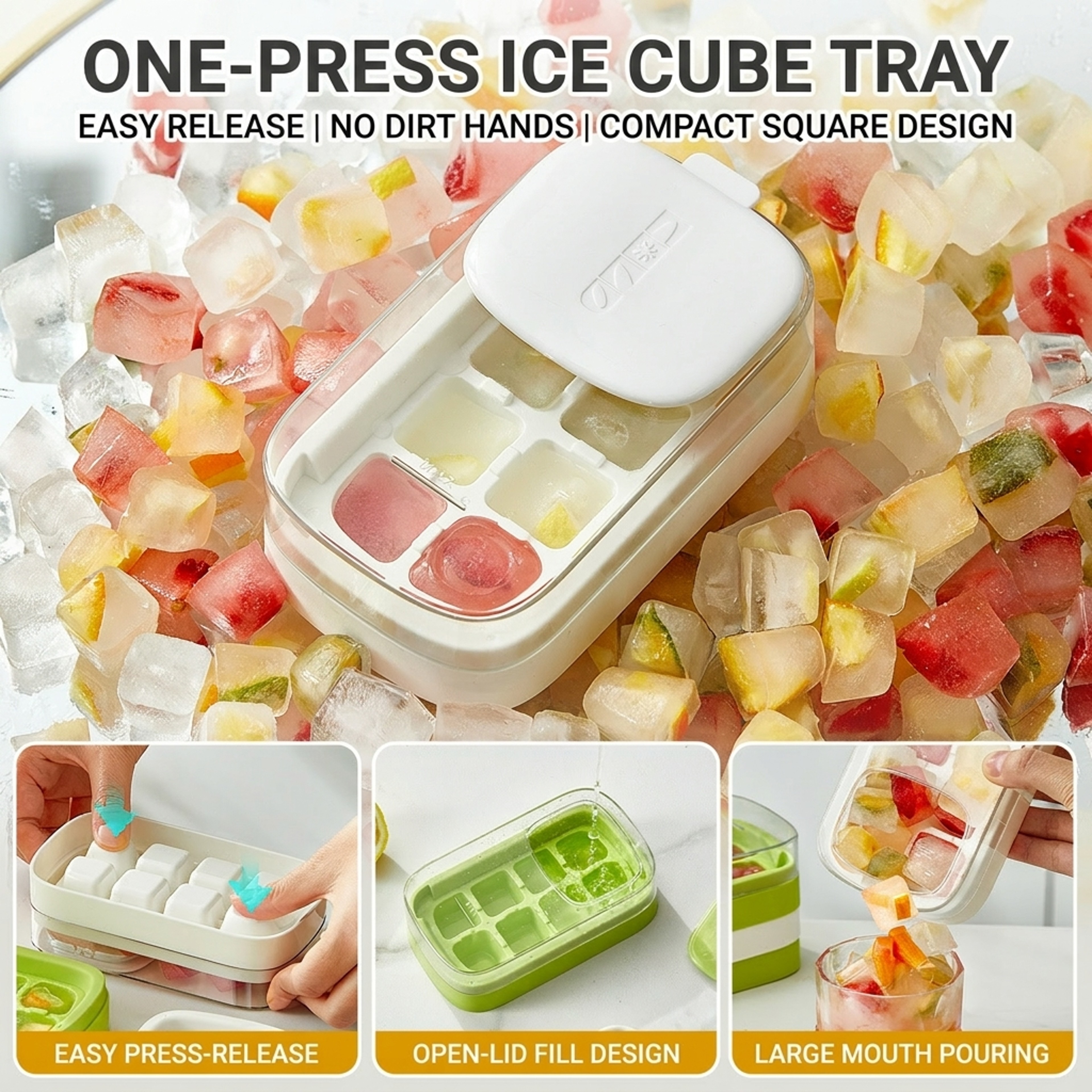 One Press Quick Release Ice Cube Tray Food Grade Easy Demolding Mold 2