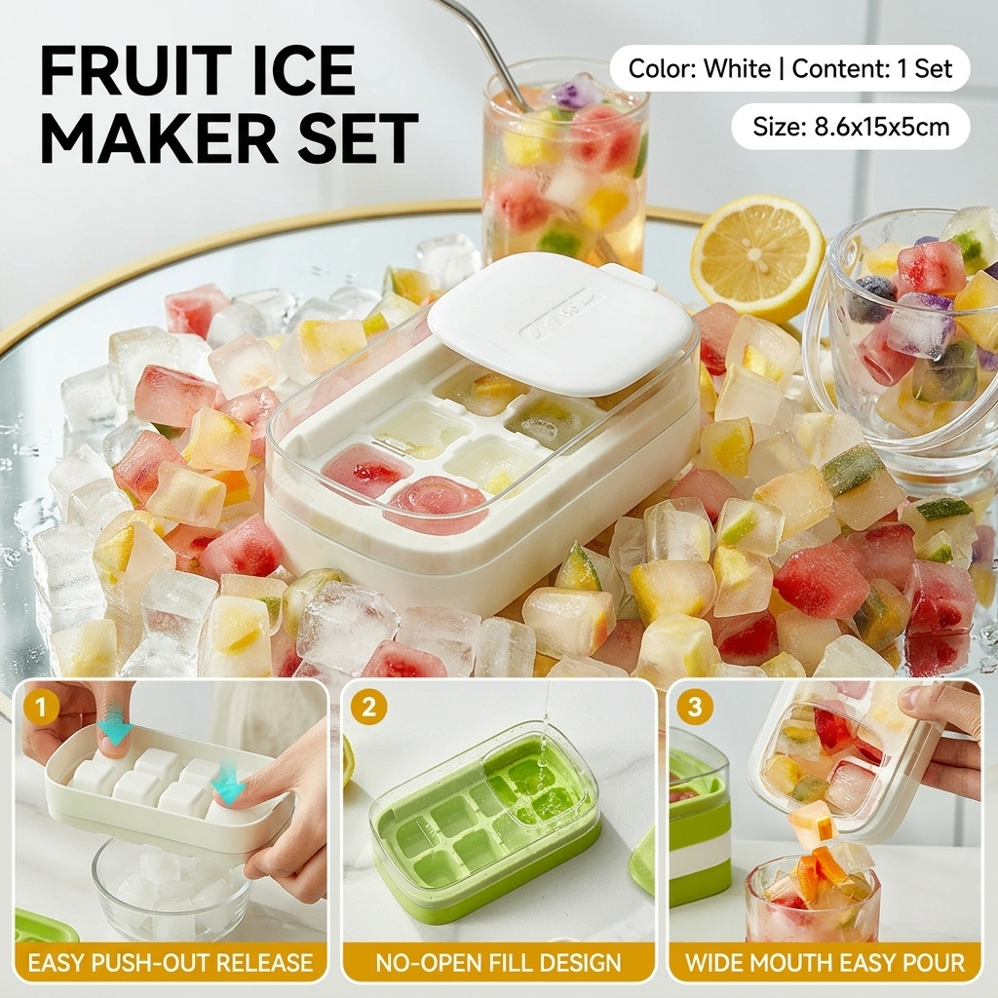 One Press Quick Release Ice Cube Tray Food Grade Easy Demolding Mold 3