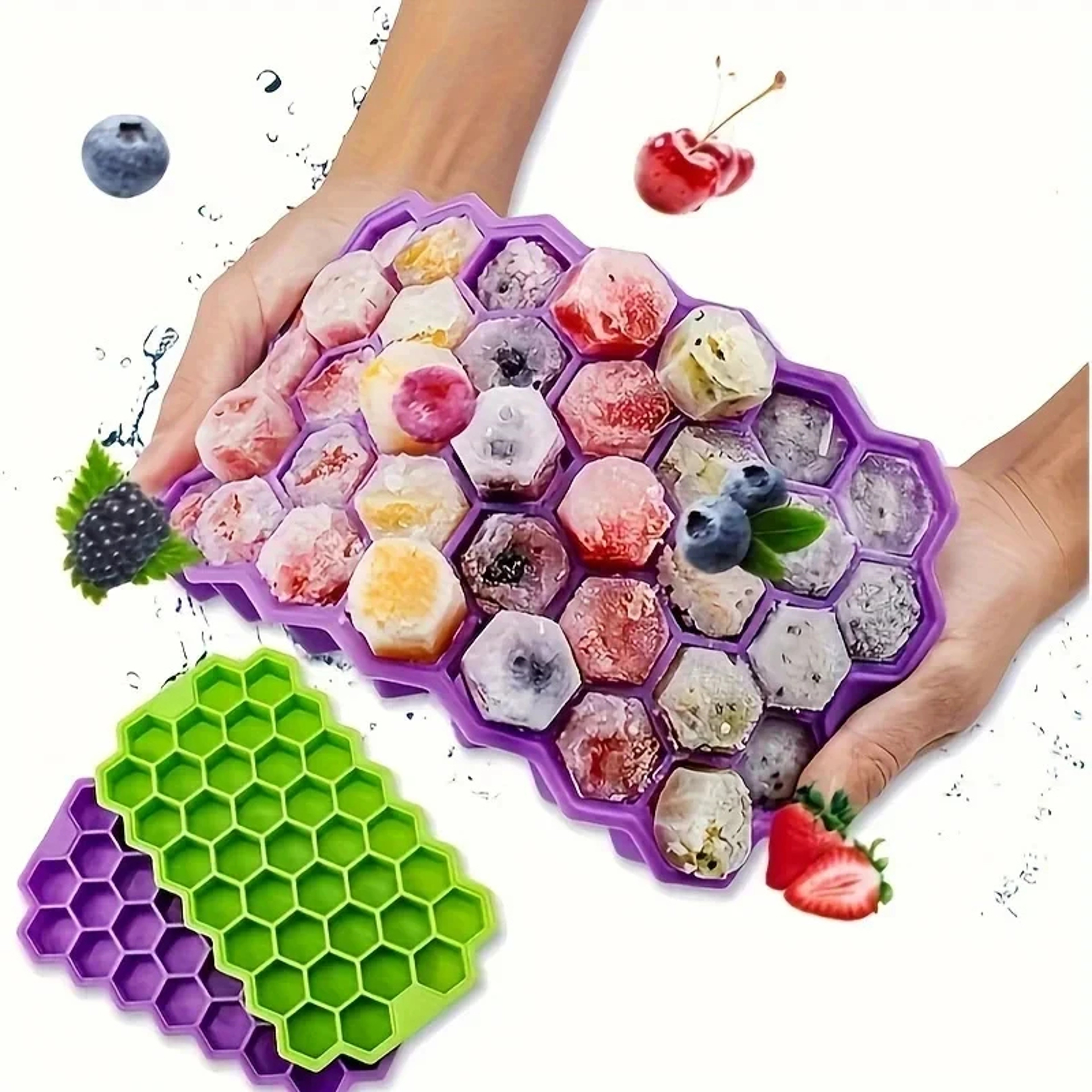 Reusable Silicone Ice Cube Tray With Lid Grid Honeycomb Ice Mold BPA Free 0
