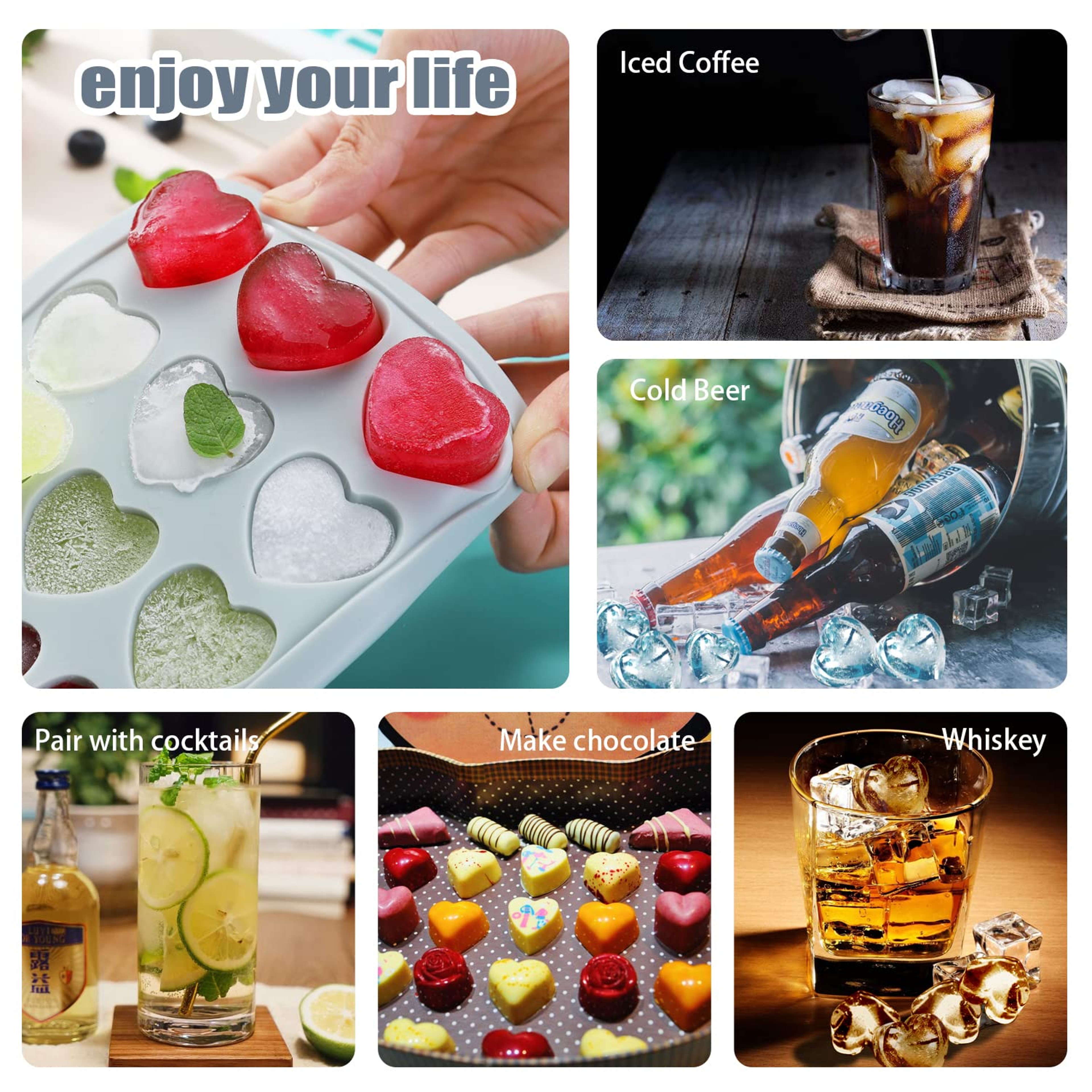 Heart Shape Silicone Ice Cube Tray with Lid for Whiskey, Cocktails & Chocolate Mold – view 5