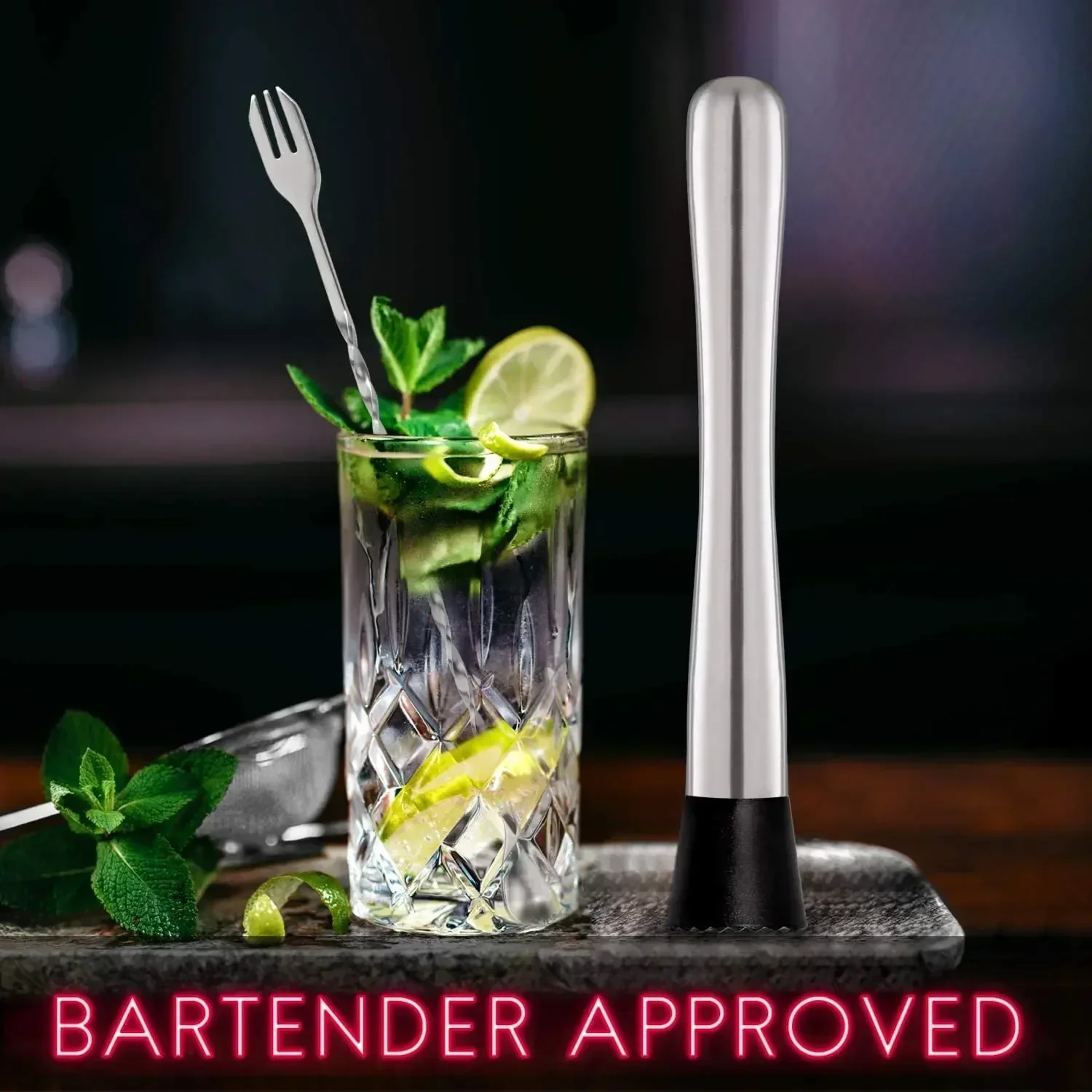 Stainless Steel Cocktail Muddler And Mixing Spoon Bar Tool Set For Mojitos And Home Bartending 5