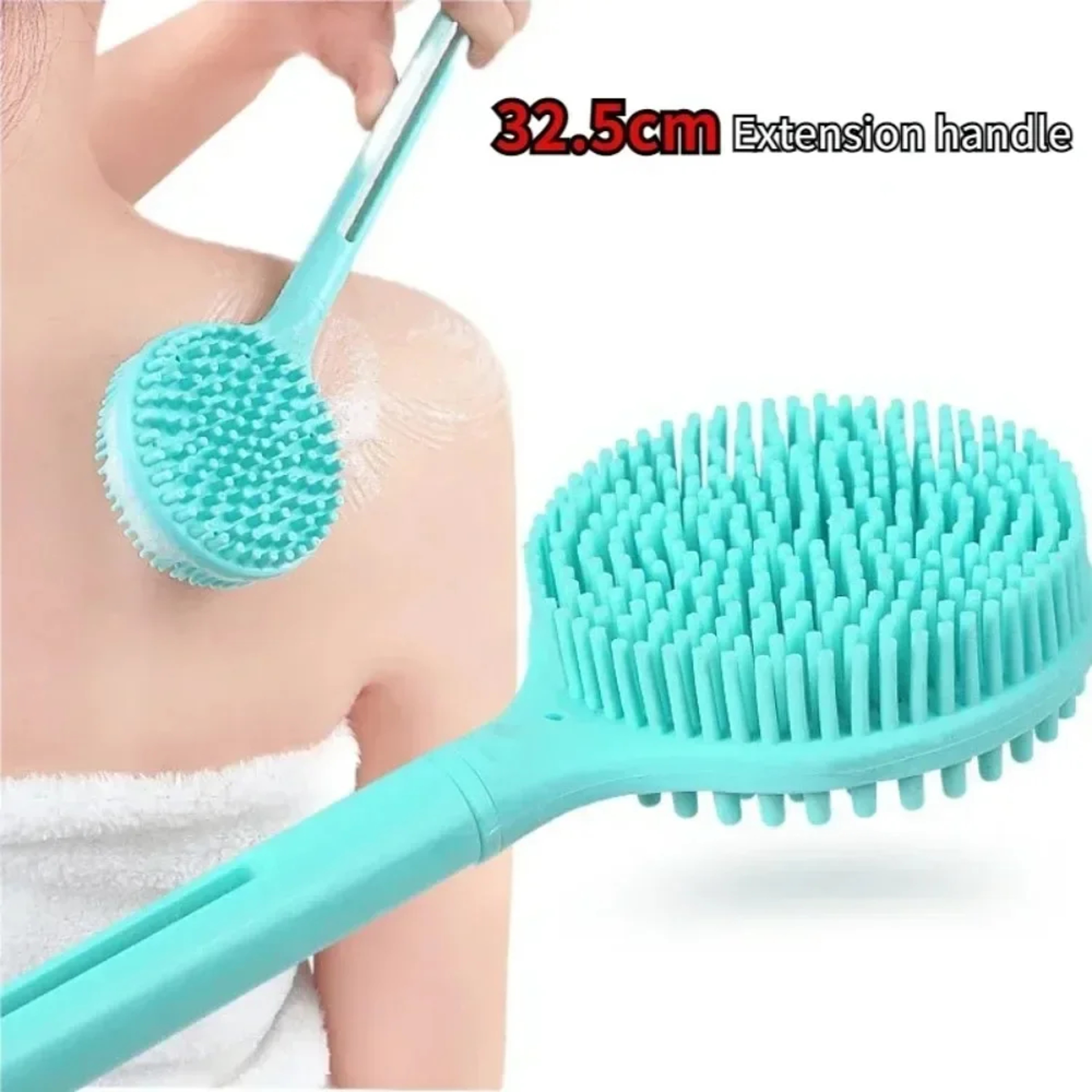 Double Sided Silicone Long Handle Back Scrub Brush Exfoliating Shower Bath Brush 1