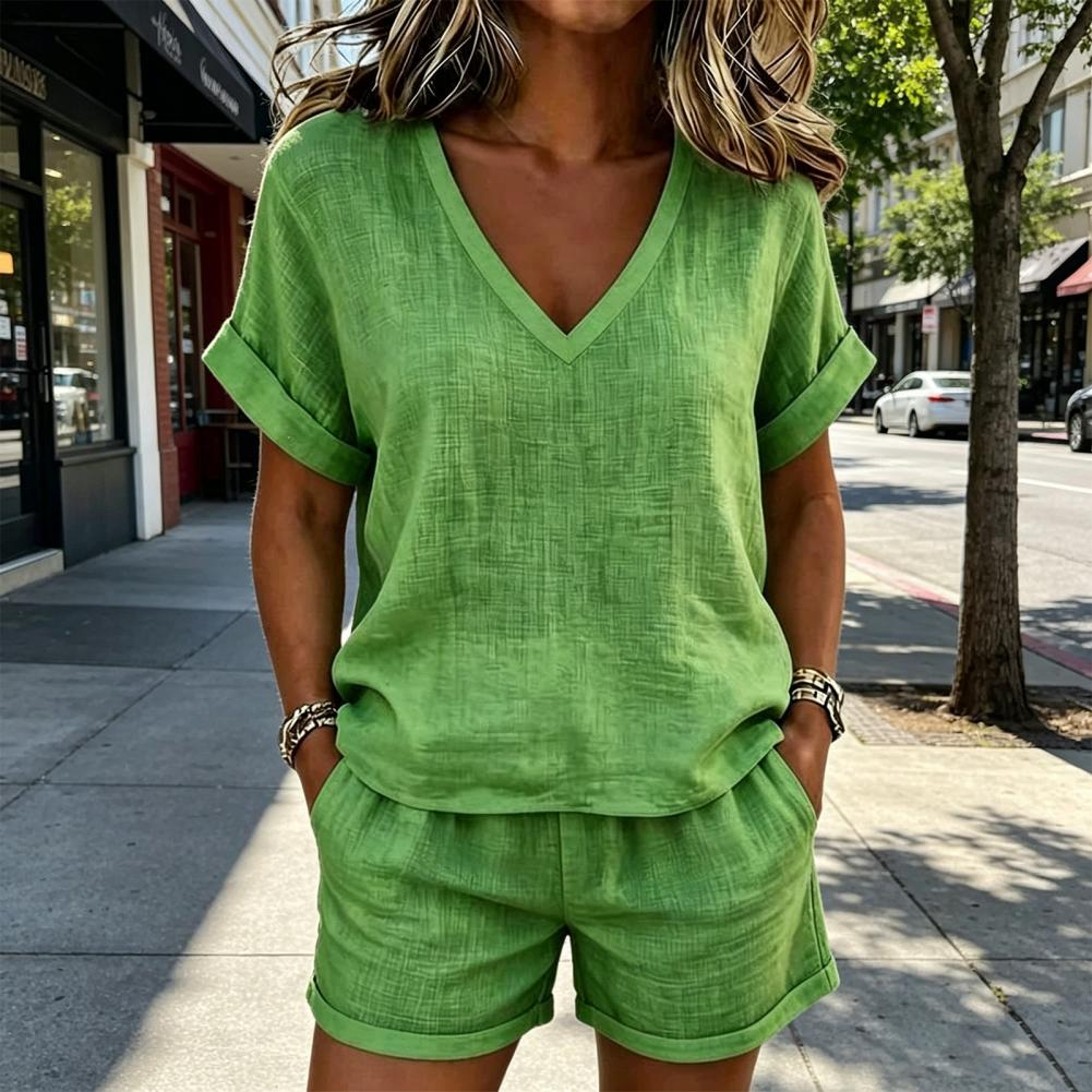 Elegant Breeze V Neck Women Set Summer Lounge  Travel Outfit 3