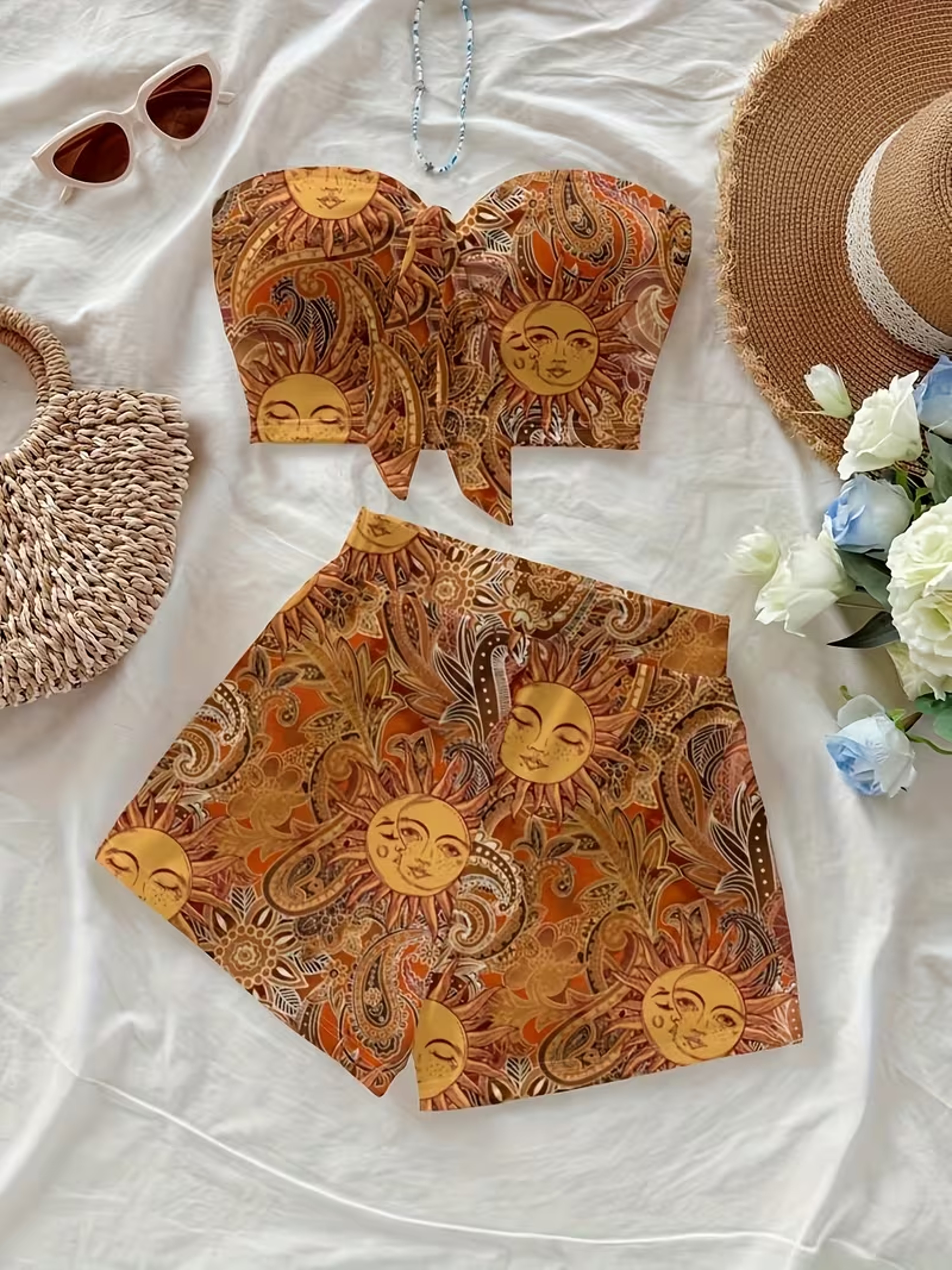 Sun Goddess Paisley Beach Lounge Set For Women Boho Summer Vacation Outfit 5