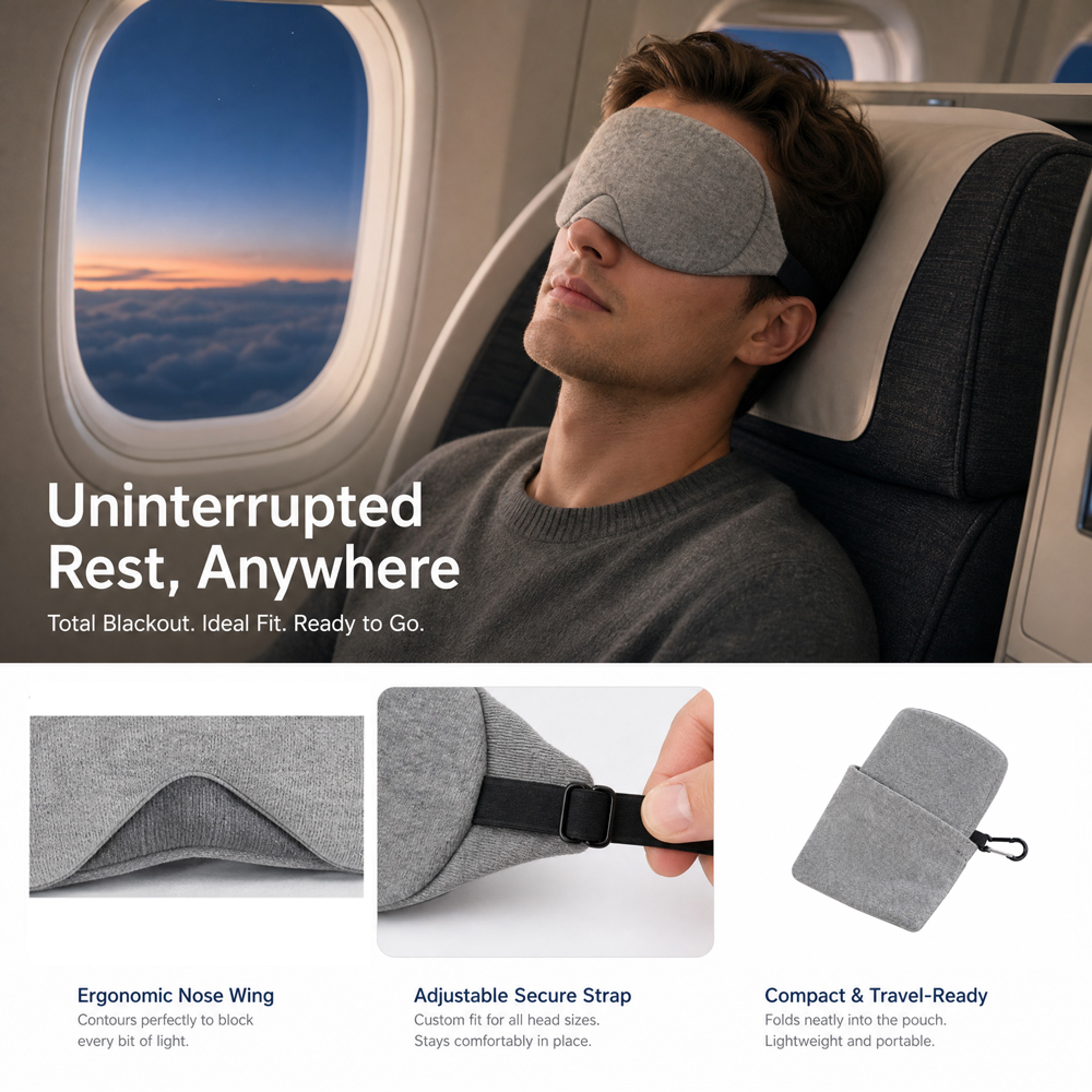 Dream Shield Blackout Sleep Mask With Earplugs Adjustable Soft Eye Cover For Deep Rest 6