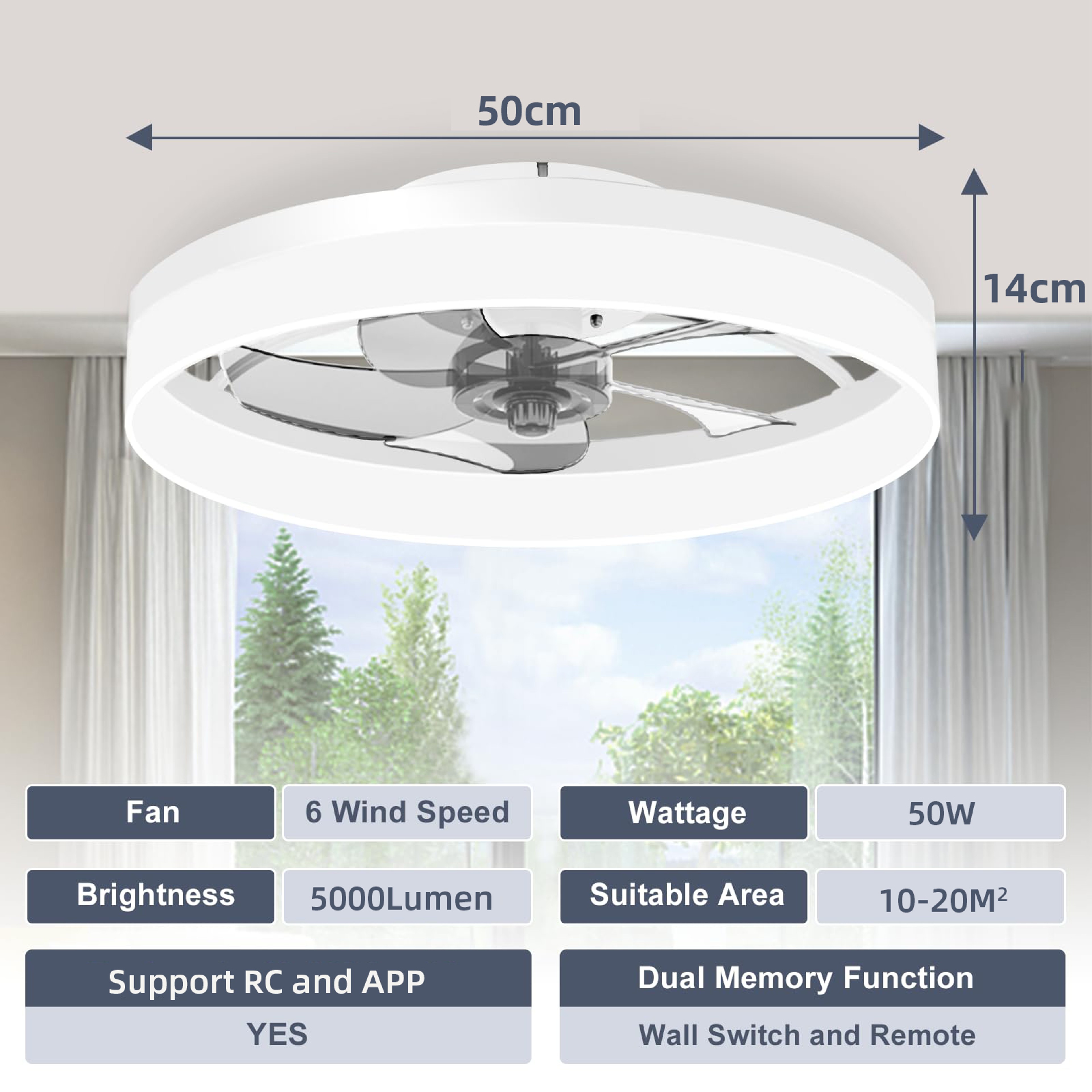 LED Ceiling Fan Light with Remote Control, Infinite Dimming & Speed Airflow – view 6