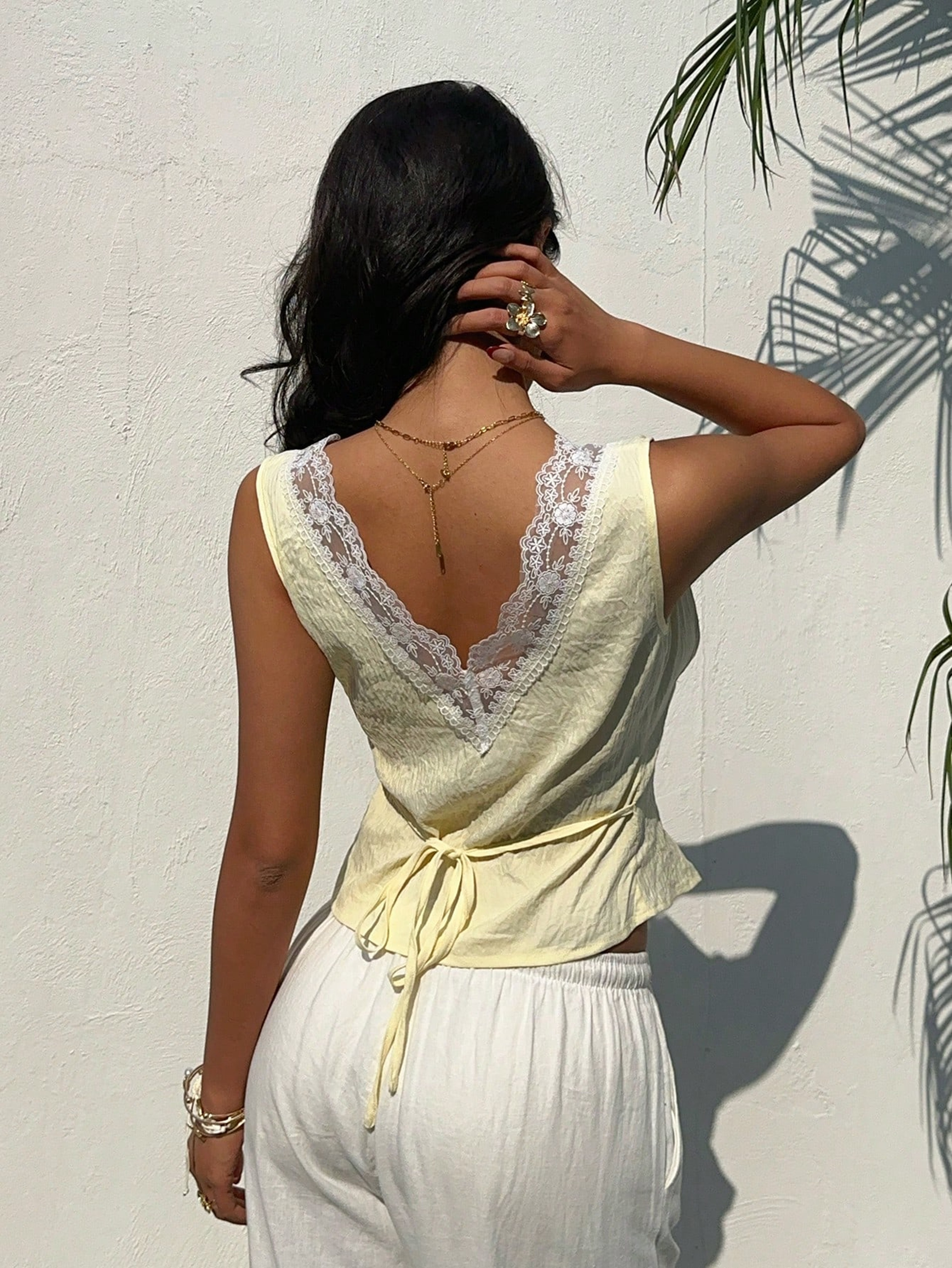 Lace Charm Deep V Neck Sleeveless Party Blouse for Women – view 6