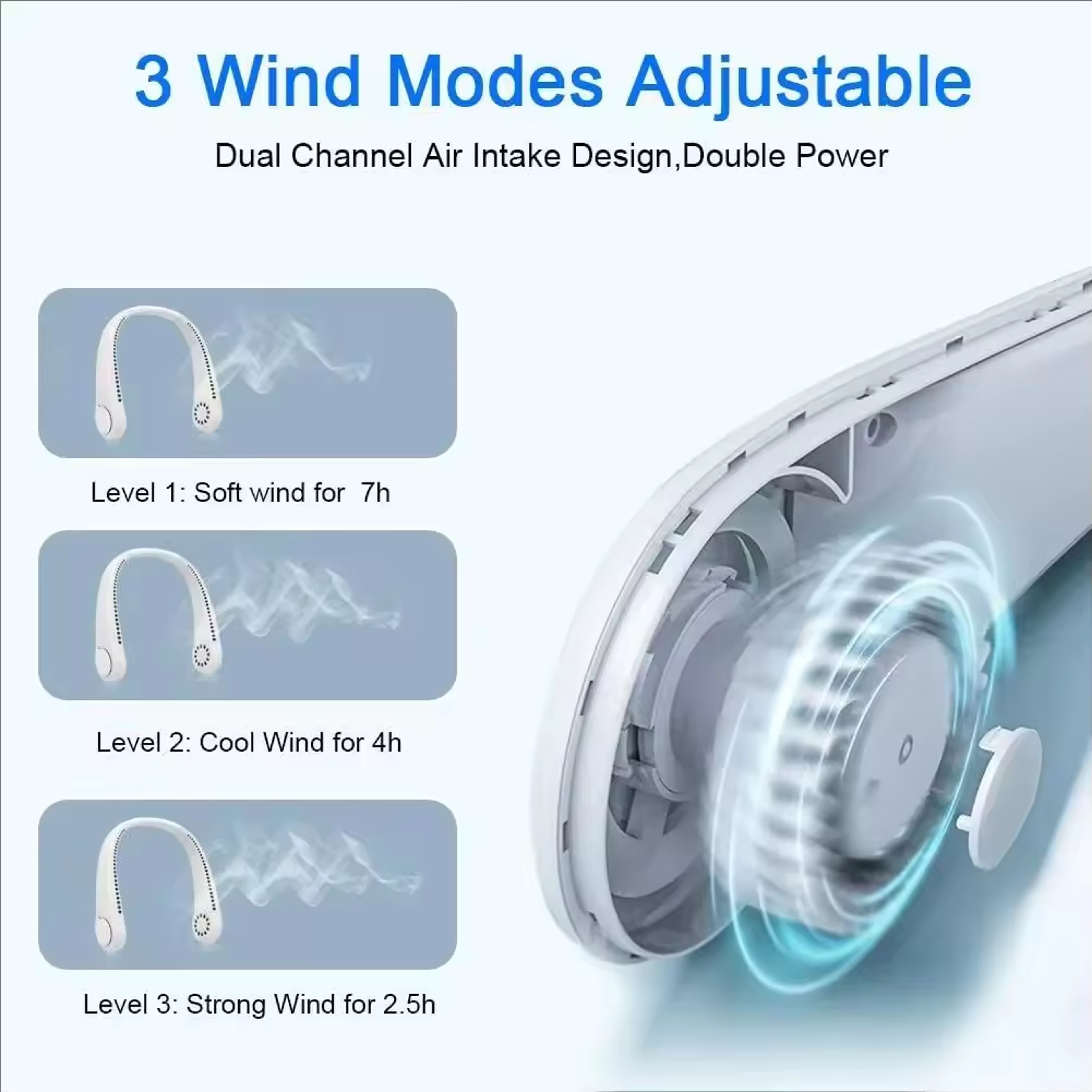 Portable Bladeless Neck Fan USB Rechargeable Hands Free Cooling Fan 4