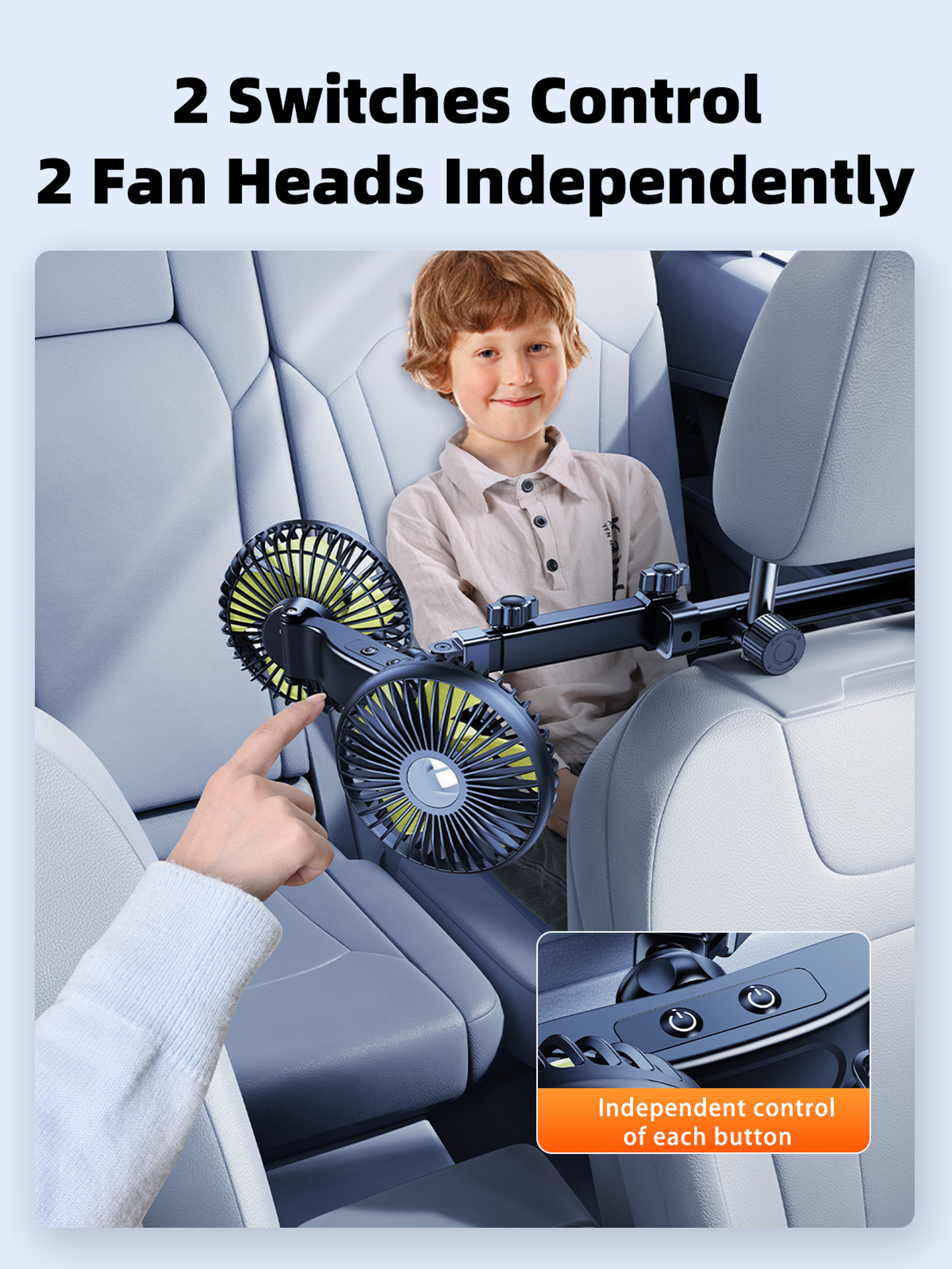Dual Head Car Seat Fan USB Adjustable Speed Backseat Cooling Fan 5