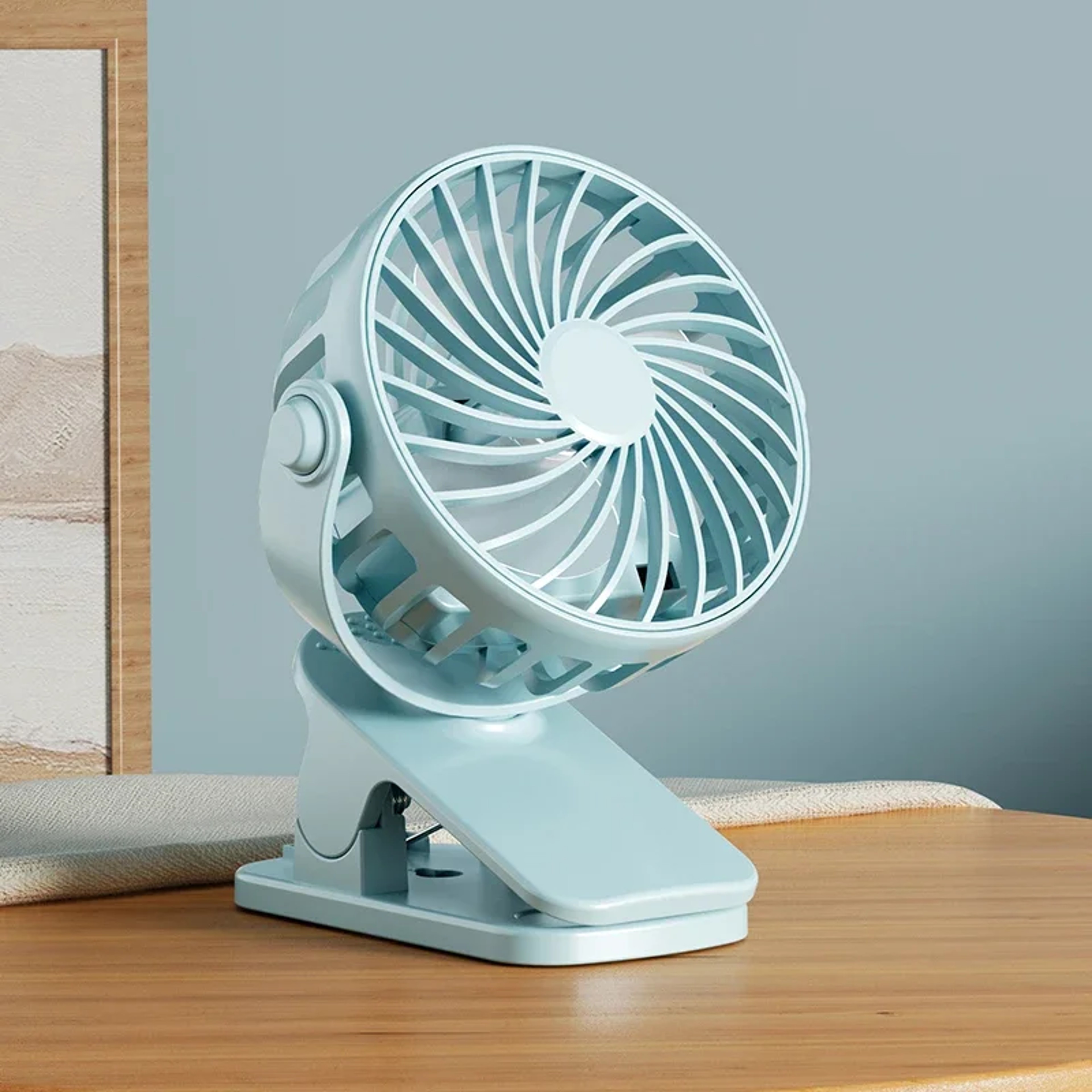 Rotating Rechargeable Clip Fan with Night Light for Camping, Travel & Desk Cooling – view 7