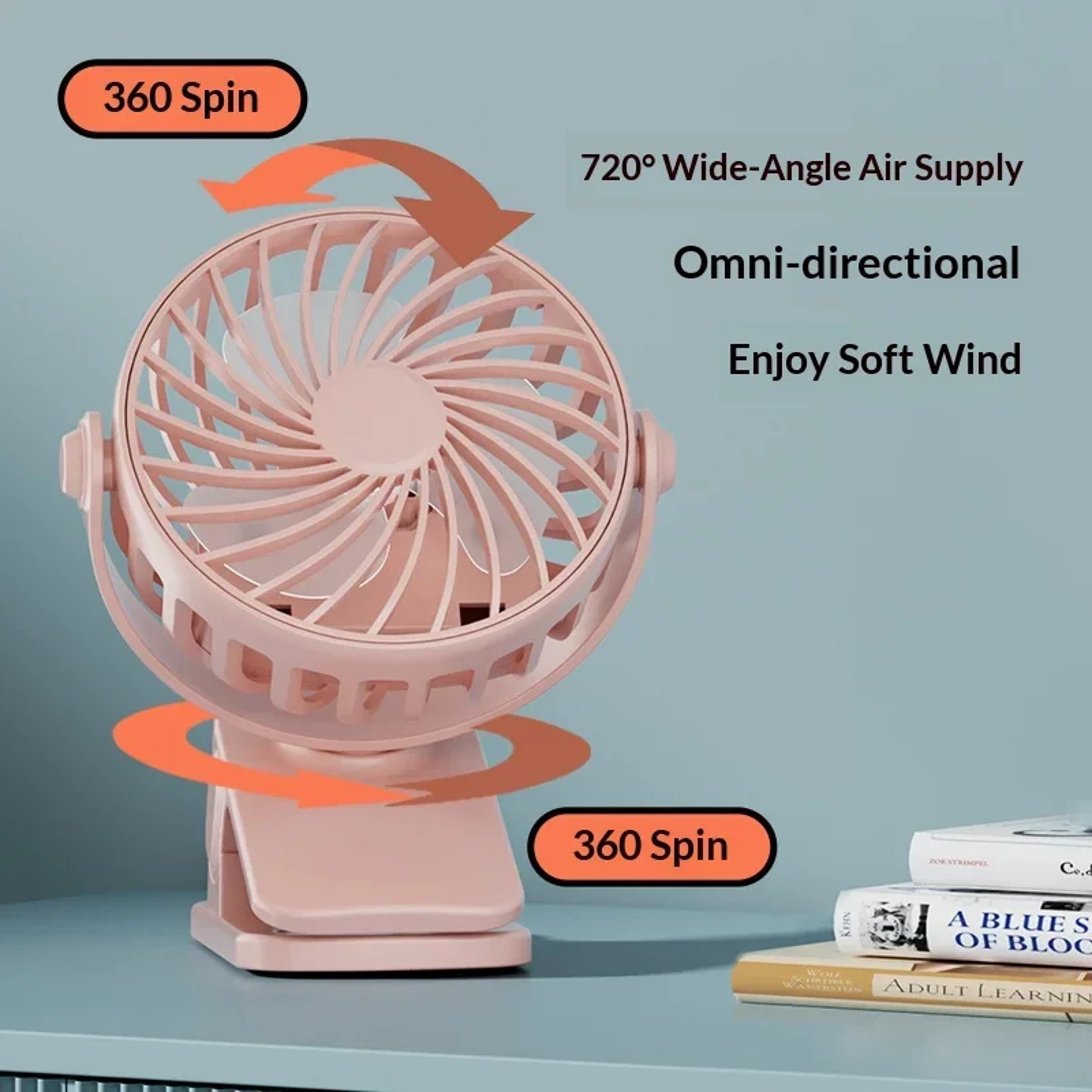 Rotating Rechargeable Clip Fan with Night Light for Camping, Travel & Desk Cooling – view 5