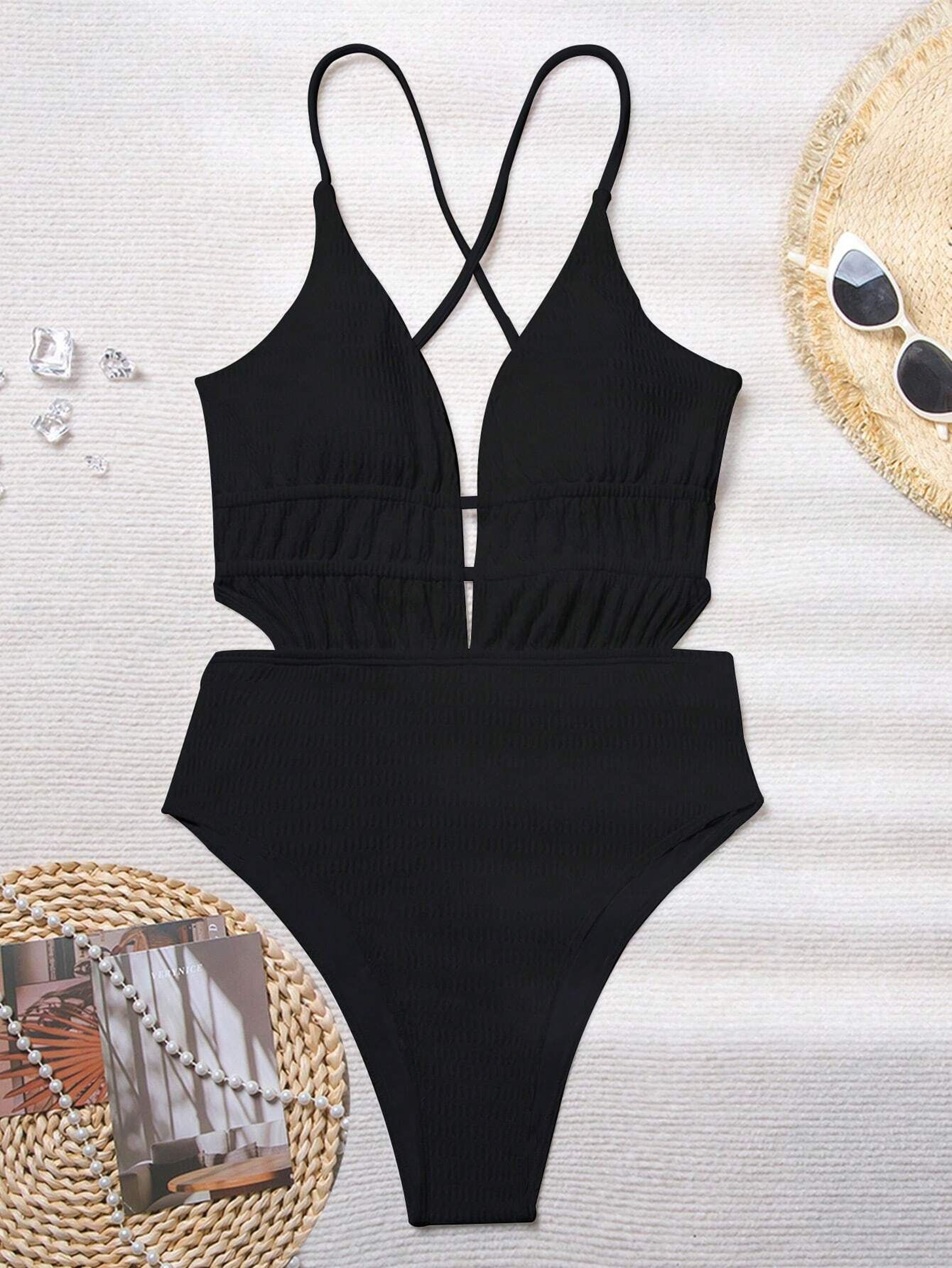 Elegant Deep V Criss Cross Monokini Swimsuit For Women Backless High Waist Swimsuit 5