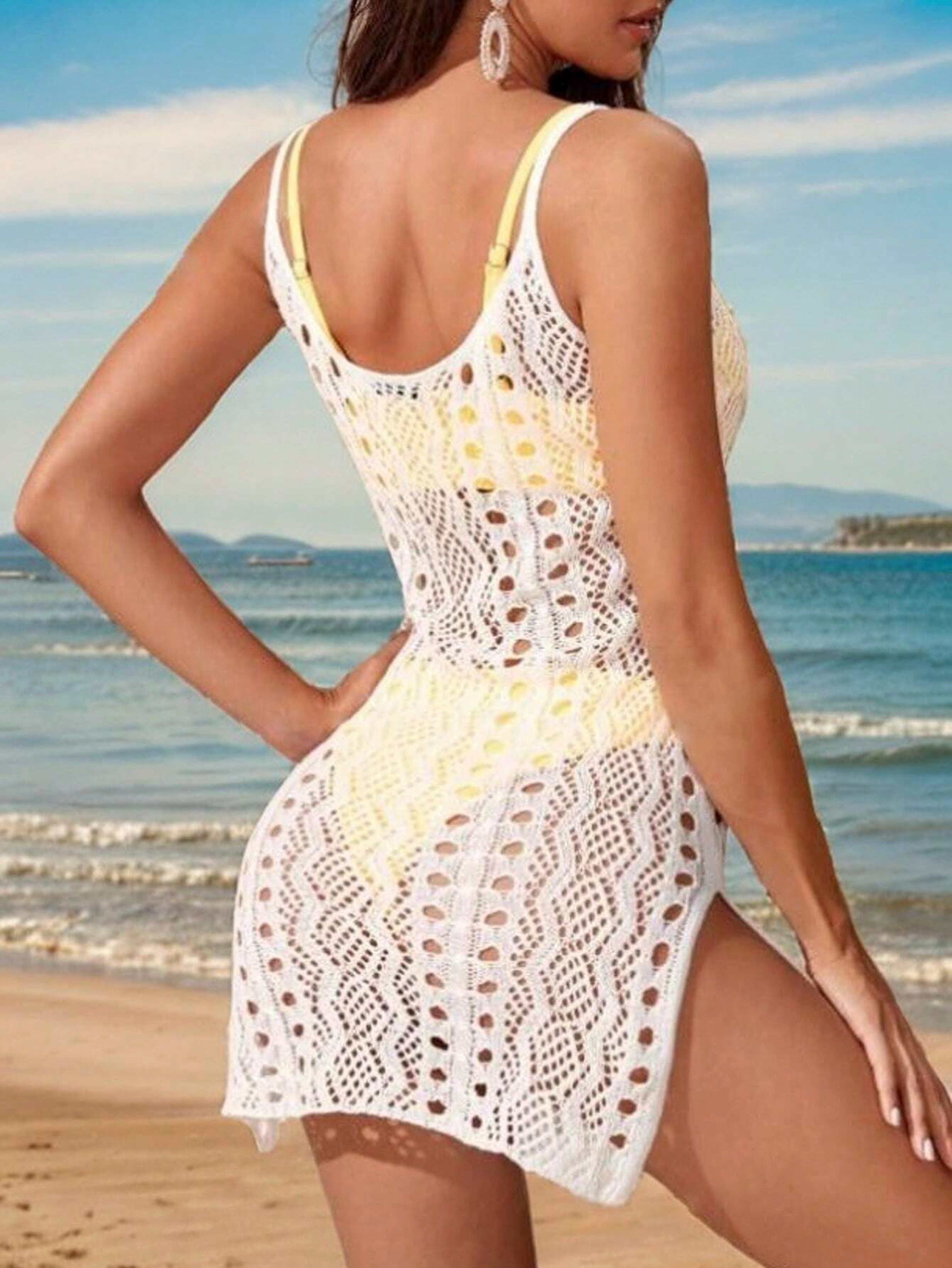 Coastal Breeze Crochet Beach Cover Up Dress For Women Hollow Knit Swimsuit Cover Up For Summer Vaca 1