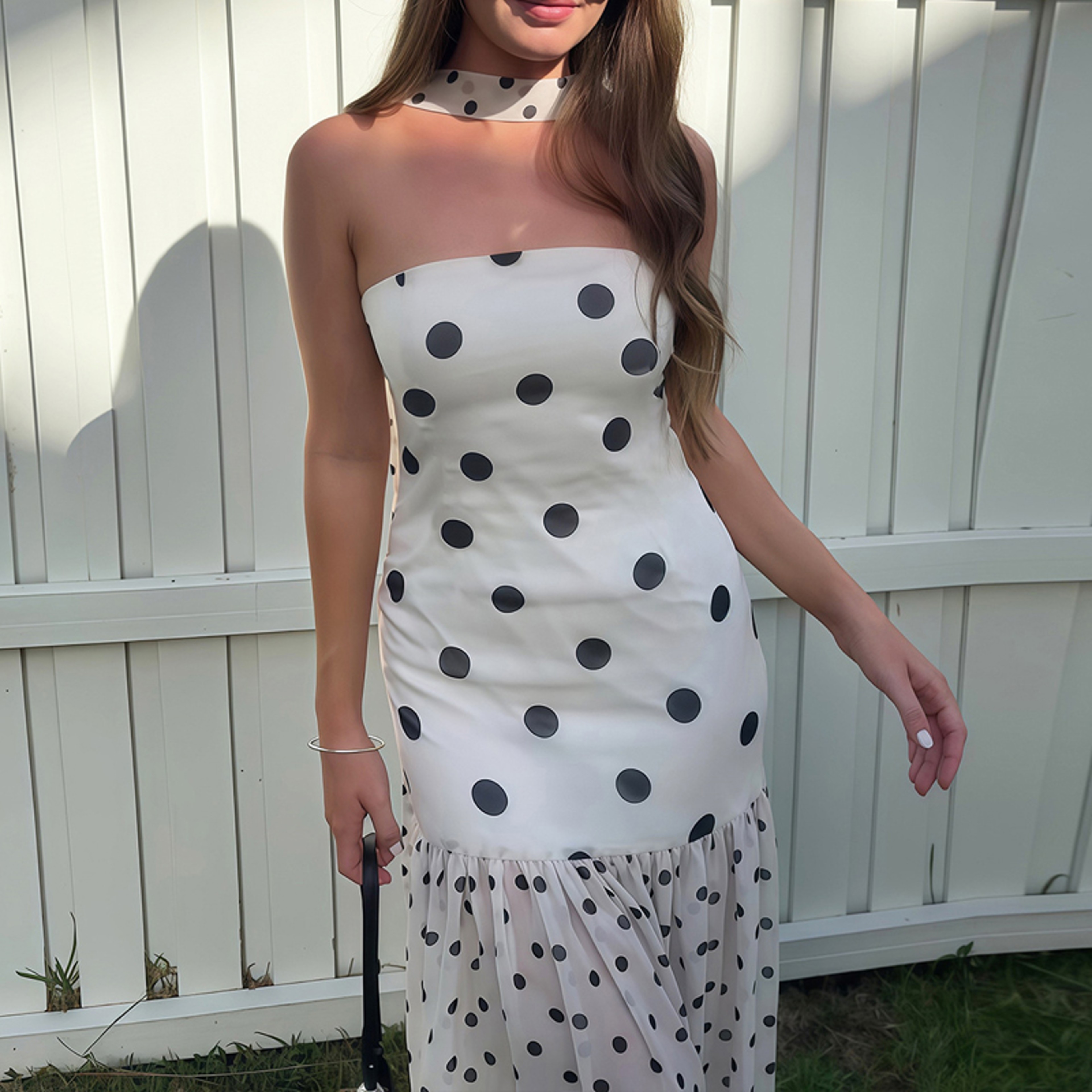 Polka Dot Strapless Vacation Maxi Dress Elegant High Waist Summer Beach Dress 1