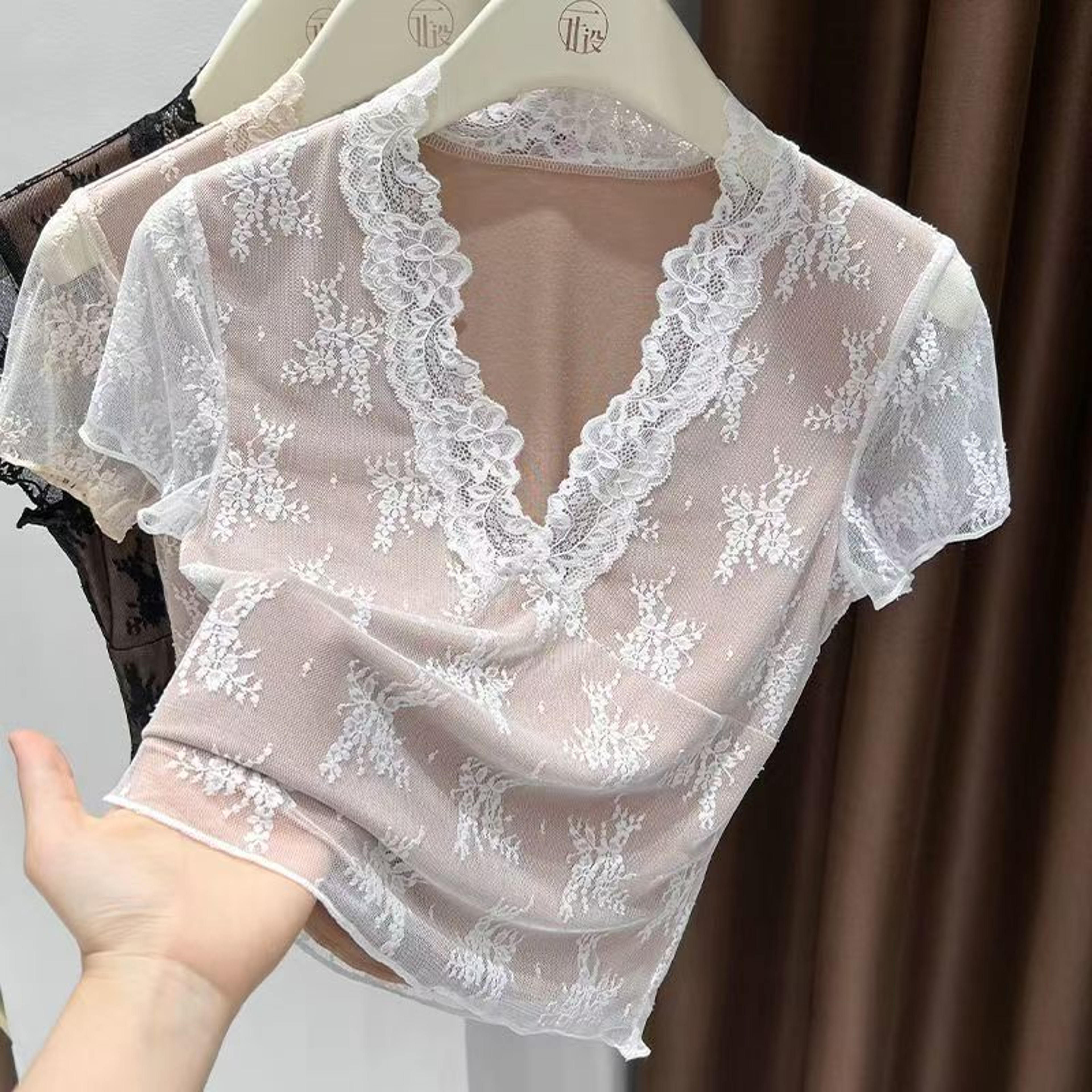 Vintage Floral Mesh T Shirt For Women Slim Fit Summer Streetwear Top 0