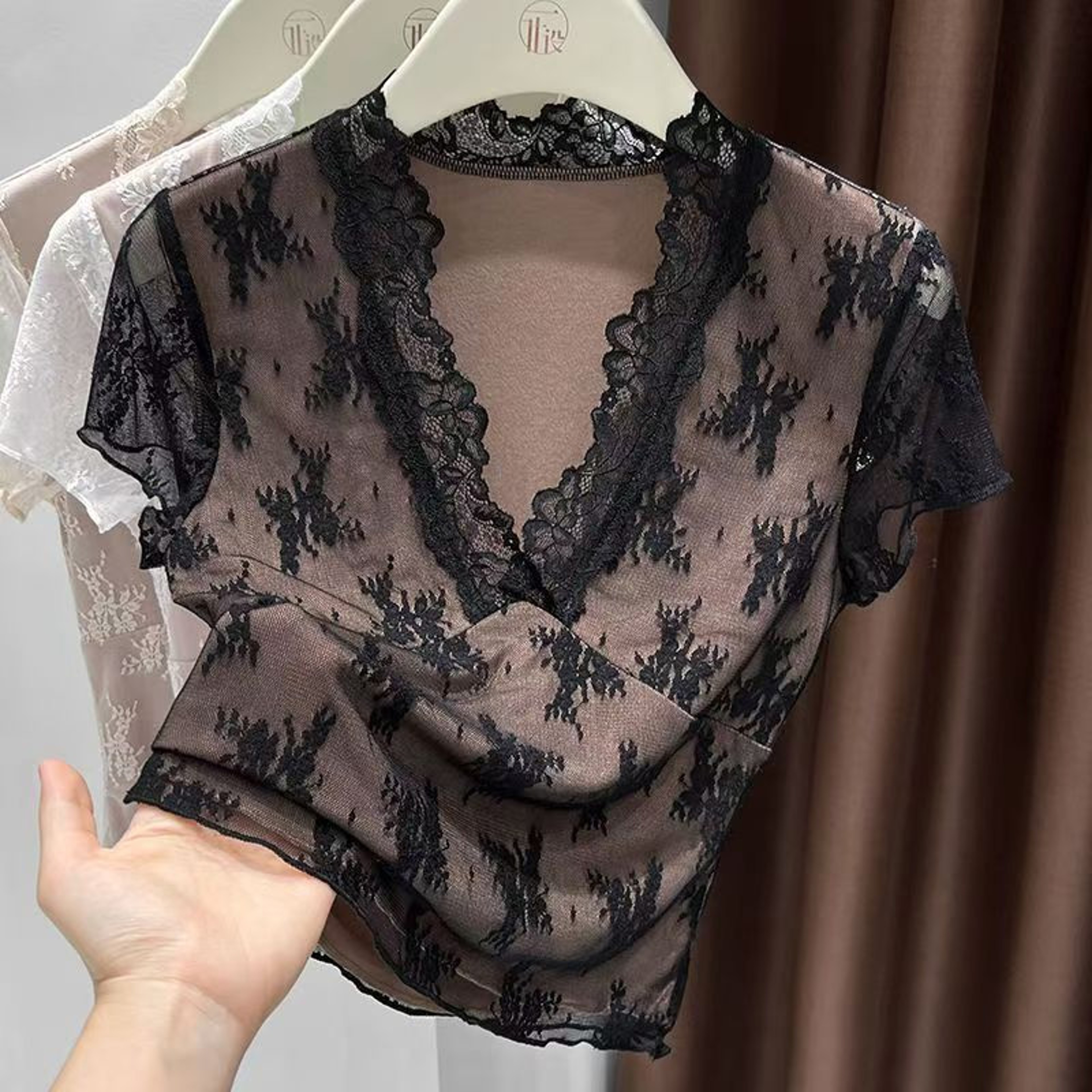 Vintage Floral Mesh T Shirt For Women Slim Fit Summer Streetwear Top 1