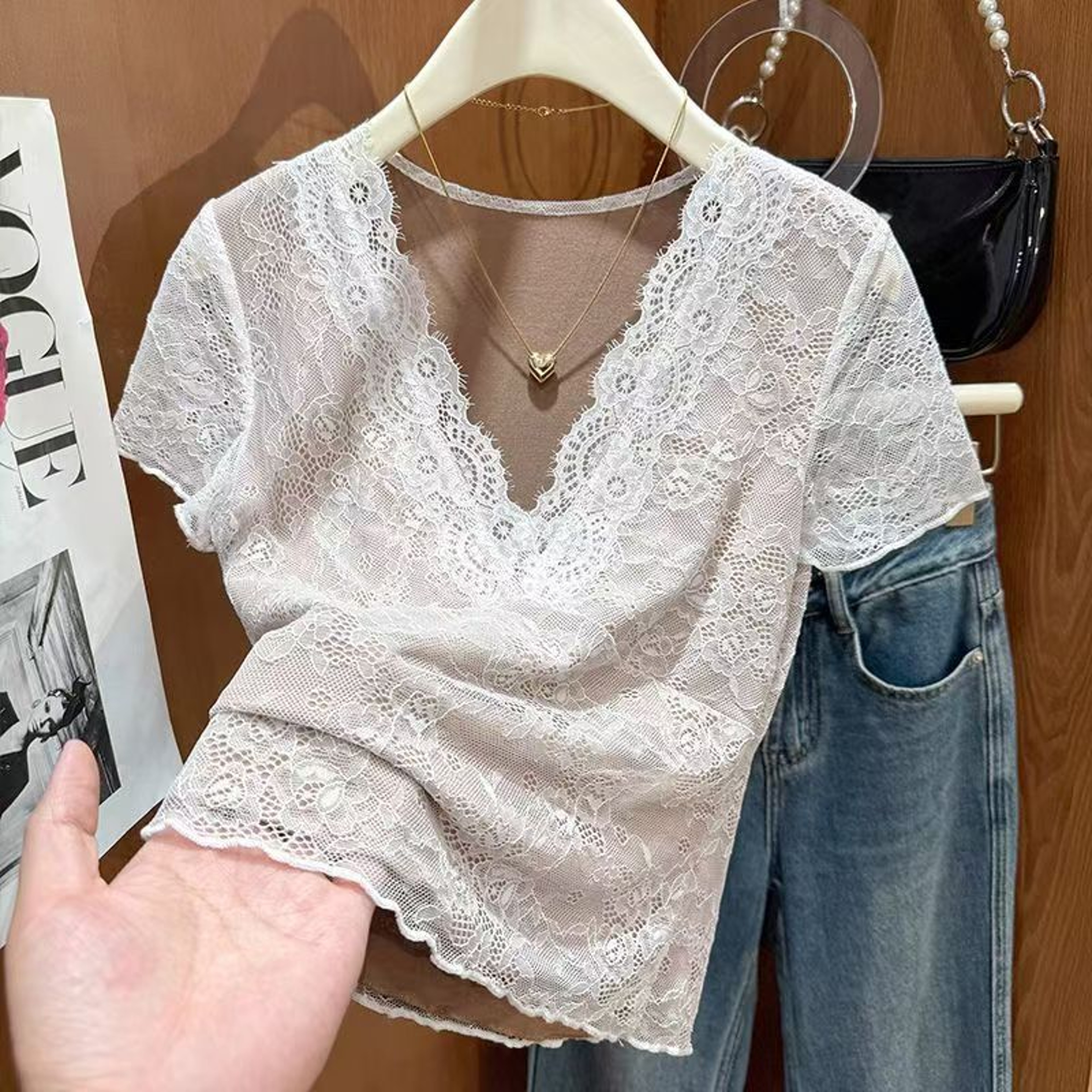 Vintage Floral Mesh T Shirt For Women Slim Fit Summer Streetwear Top 2