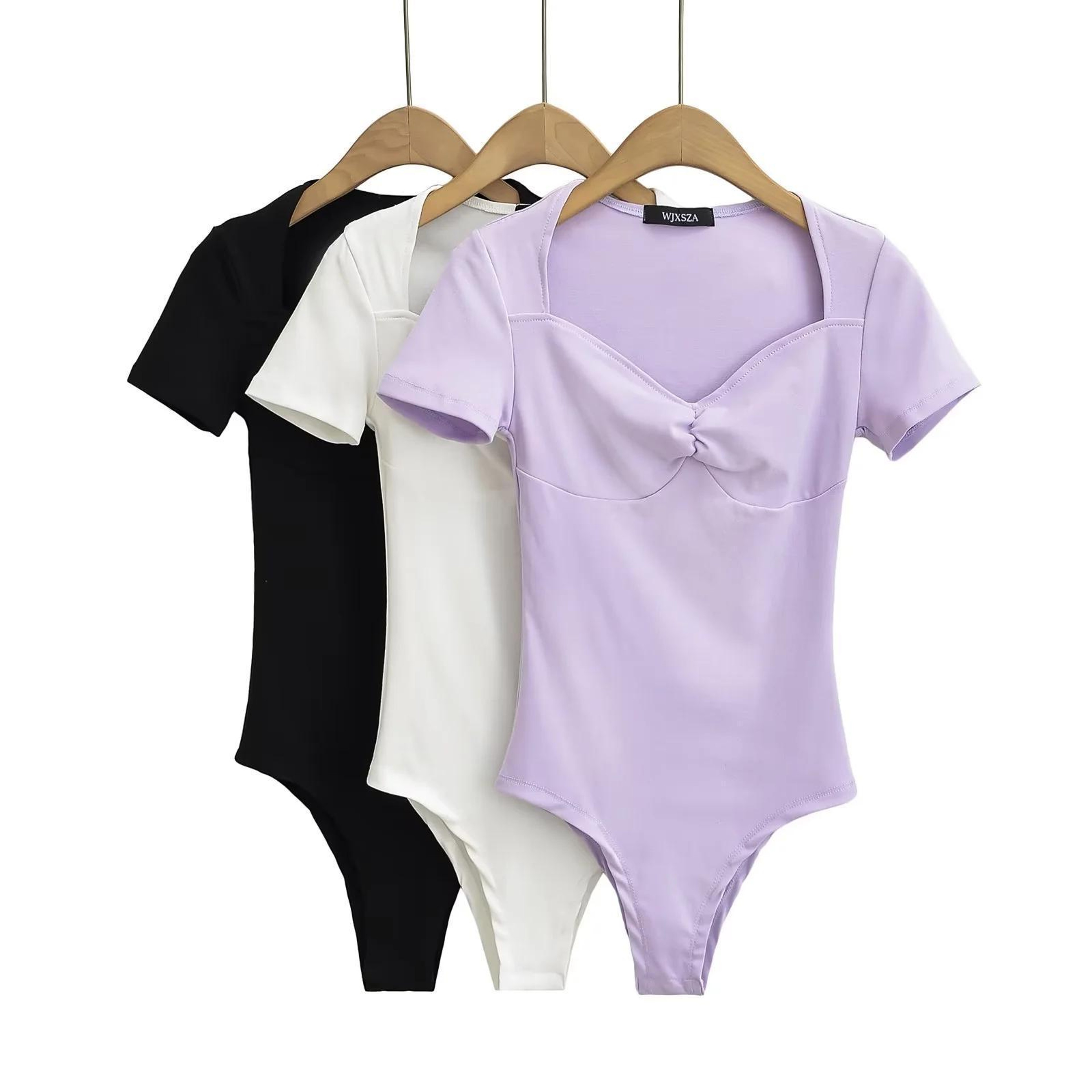 Square Neck Sculpting Bodysuit For Women Slim Fit Short Sleeve Summer Jumpsuit 4