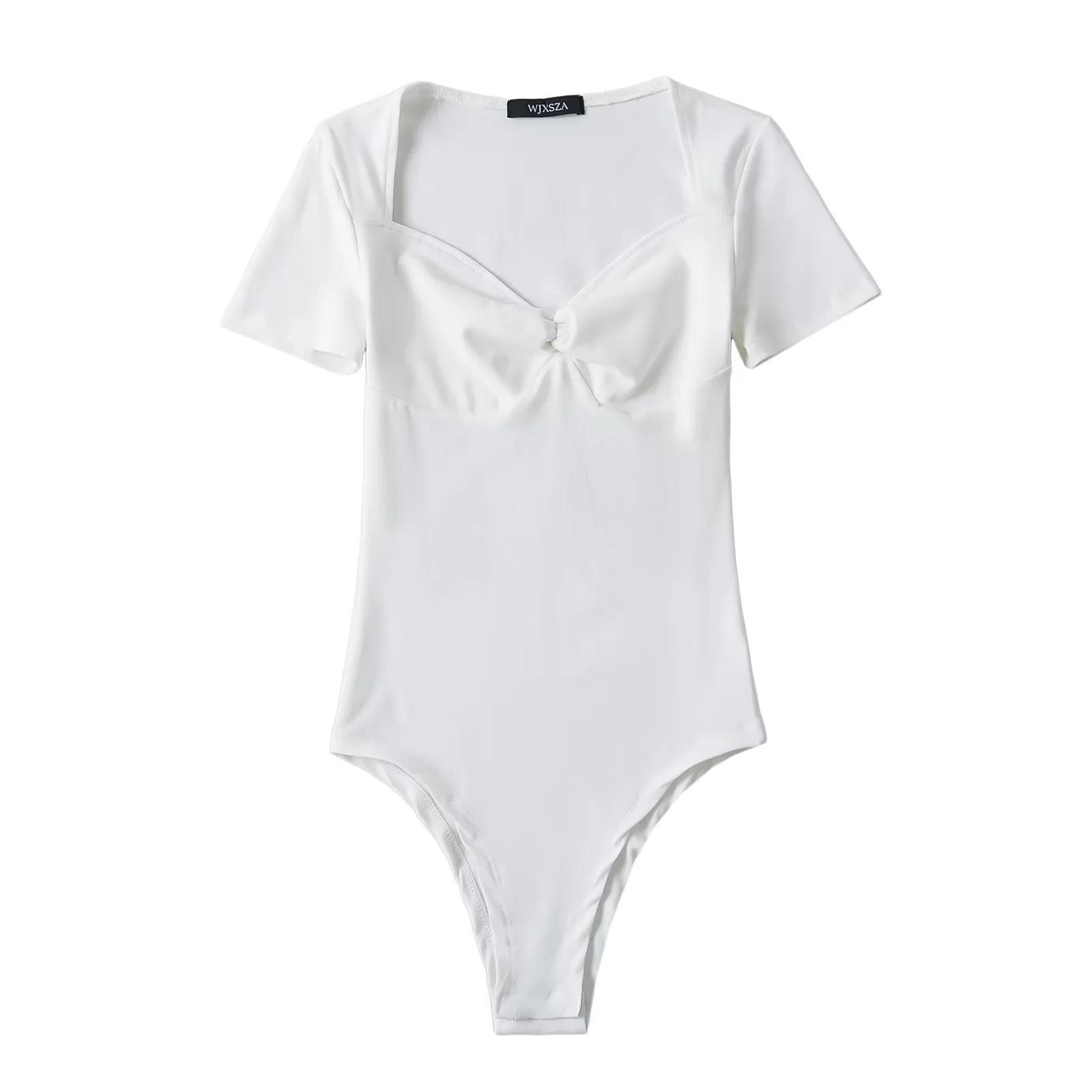 Square Neck Sculpting Bodysuit For Women Slim Fit Short Sleeve Summer Jumpsuit 6