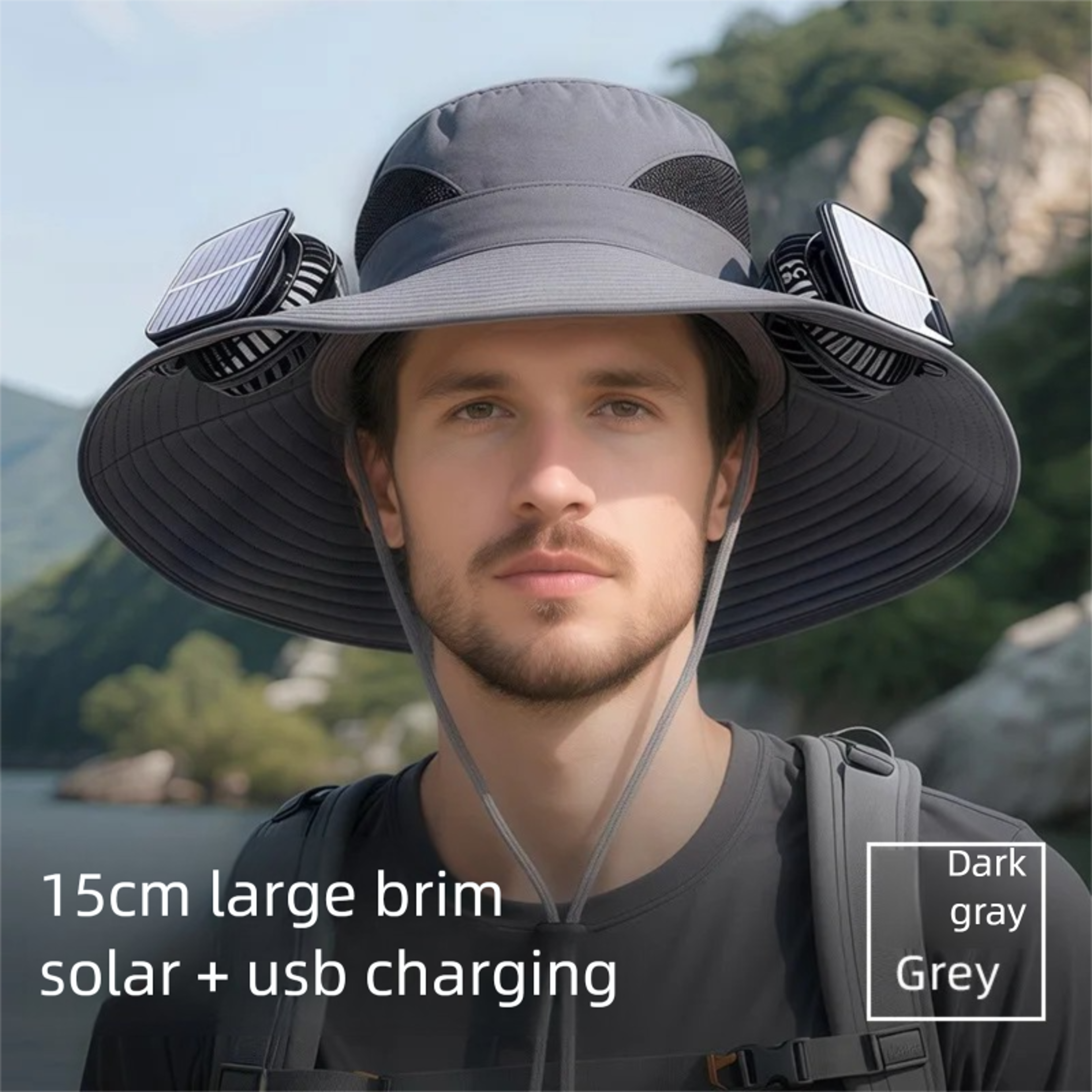 Solar Fan Hat With Dual Cooling Fans USB Rechargeable Wide Brim Sun Hat For Fishing  Hiking 2