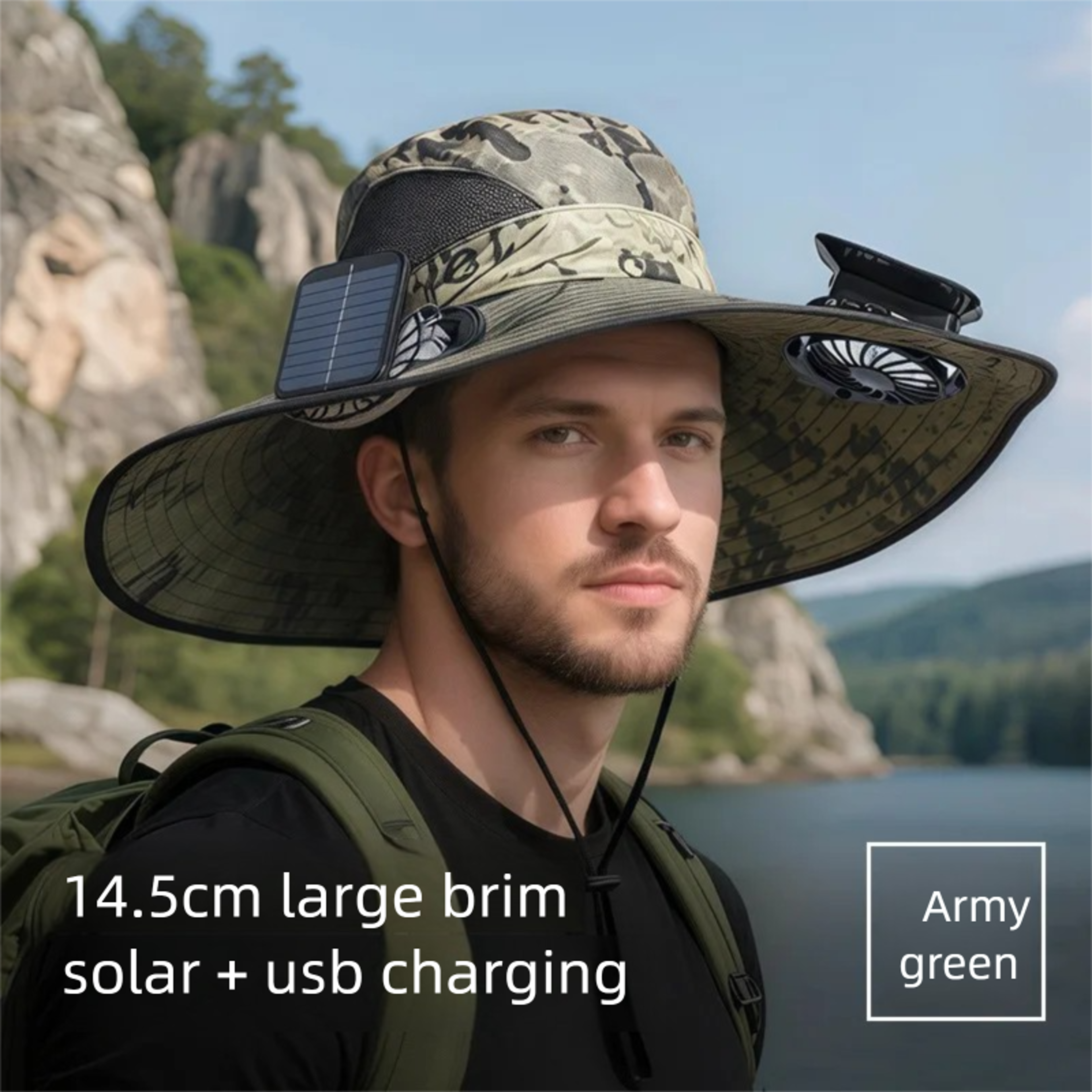 Solar Fan Hat With Dual Cooling Fans USB Rechargeable Wide Brim Sun Hat For Fishing  Hiking 5