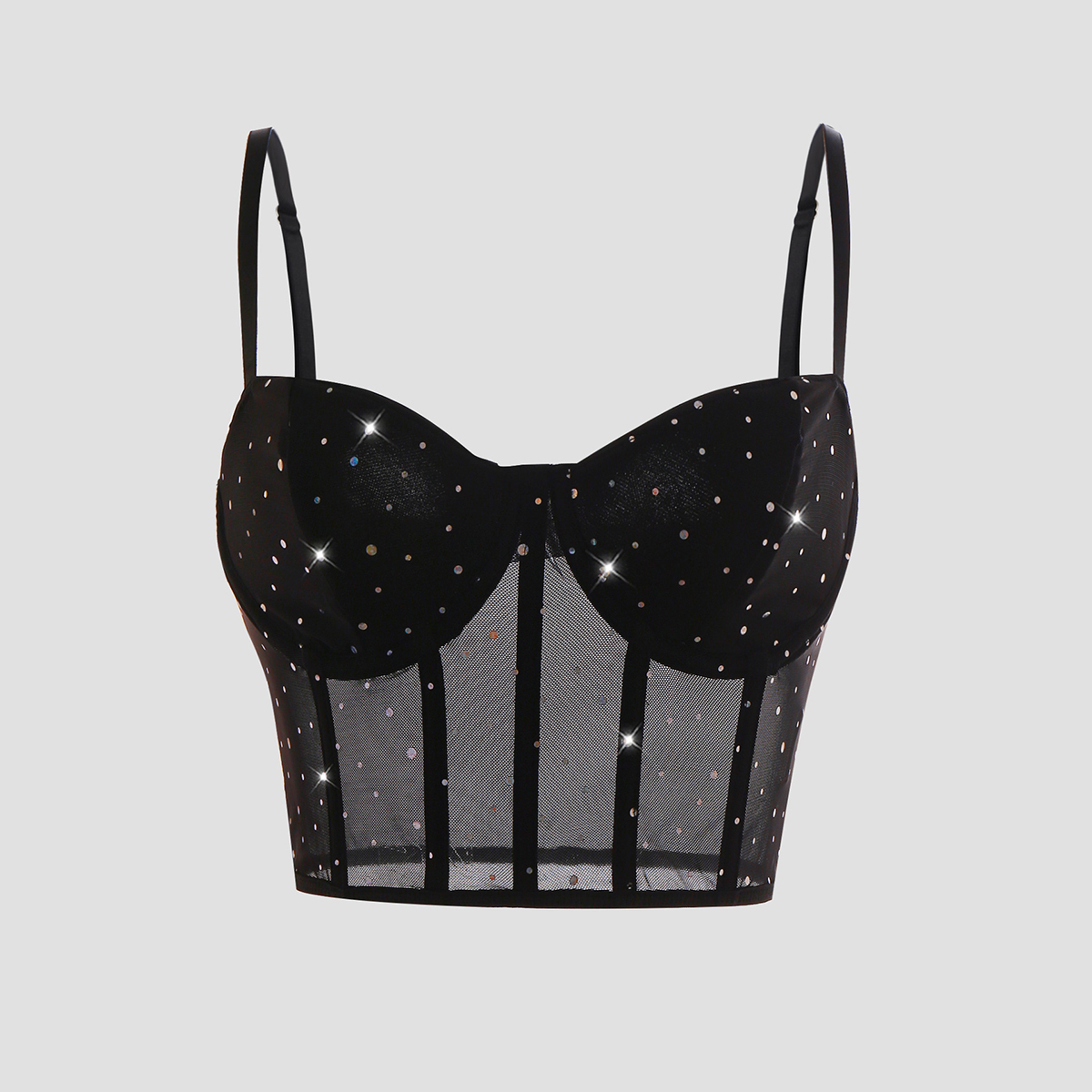 Corset Crop Top For Women Sheer Mesh Lace Up Bustier Clubwear Tank 5