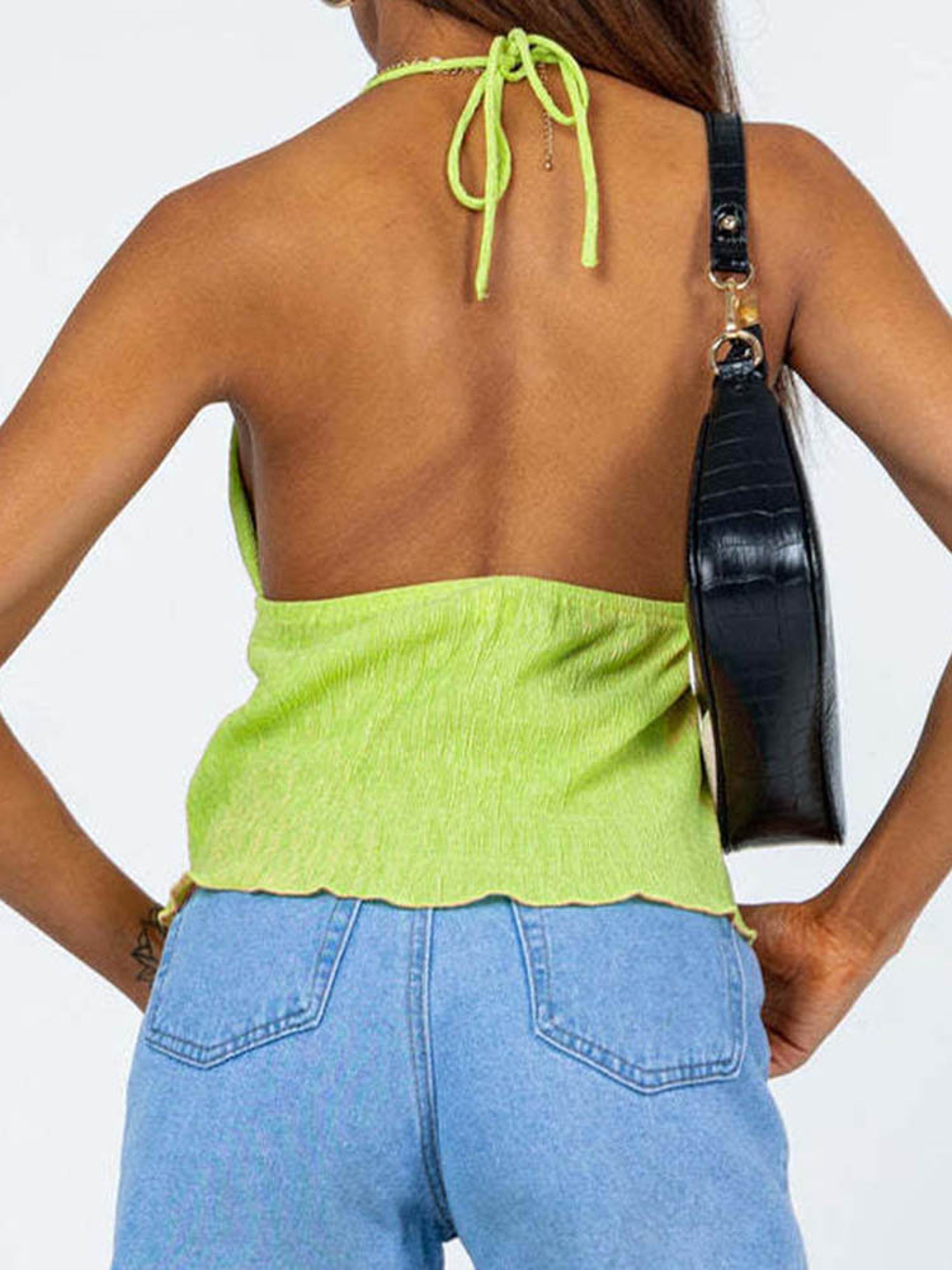 Womens Halterneck Backless Bandage Crop Top Summer Streetwear Green 4