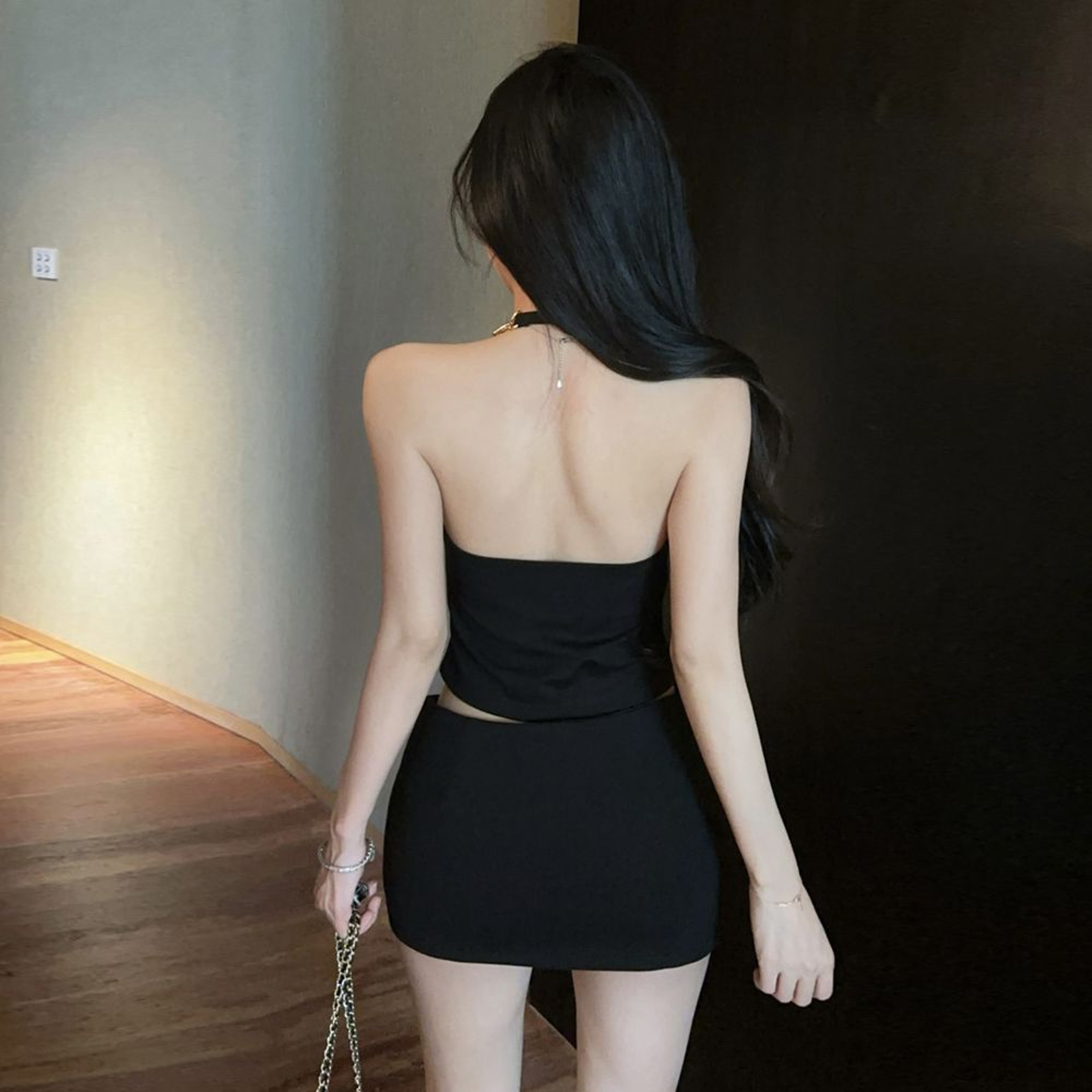 Womens Set With Chain Strap Crop Top  Bodycon Mini Skirt 4