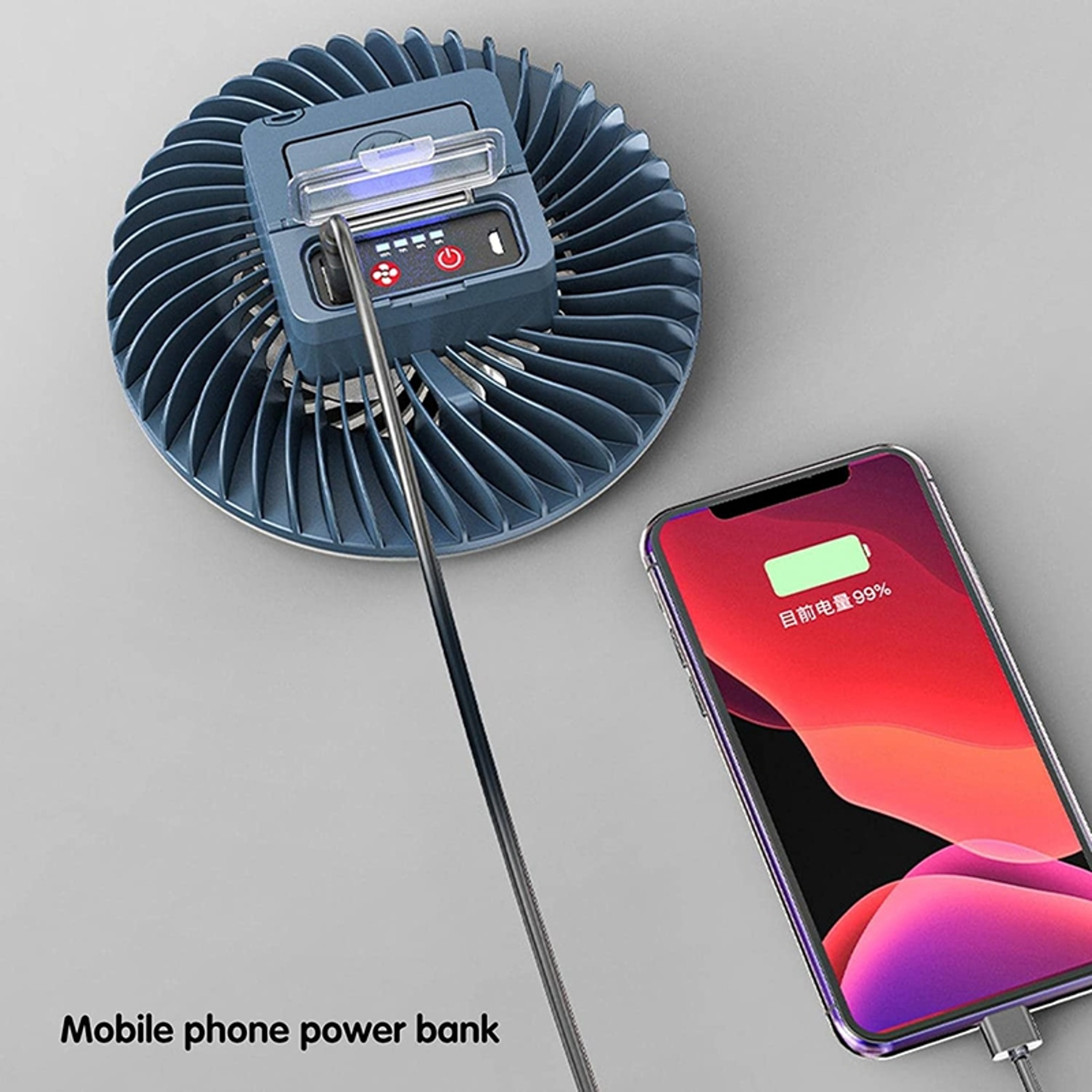 Portable Rechargeable Camping Fan With LED Light For Tent Travel And Emergency Use 5