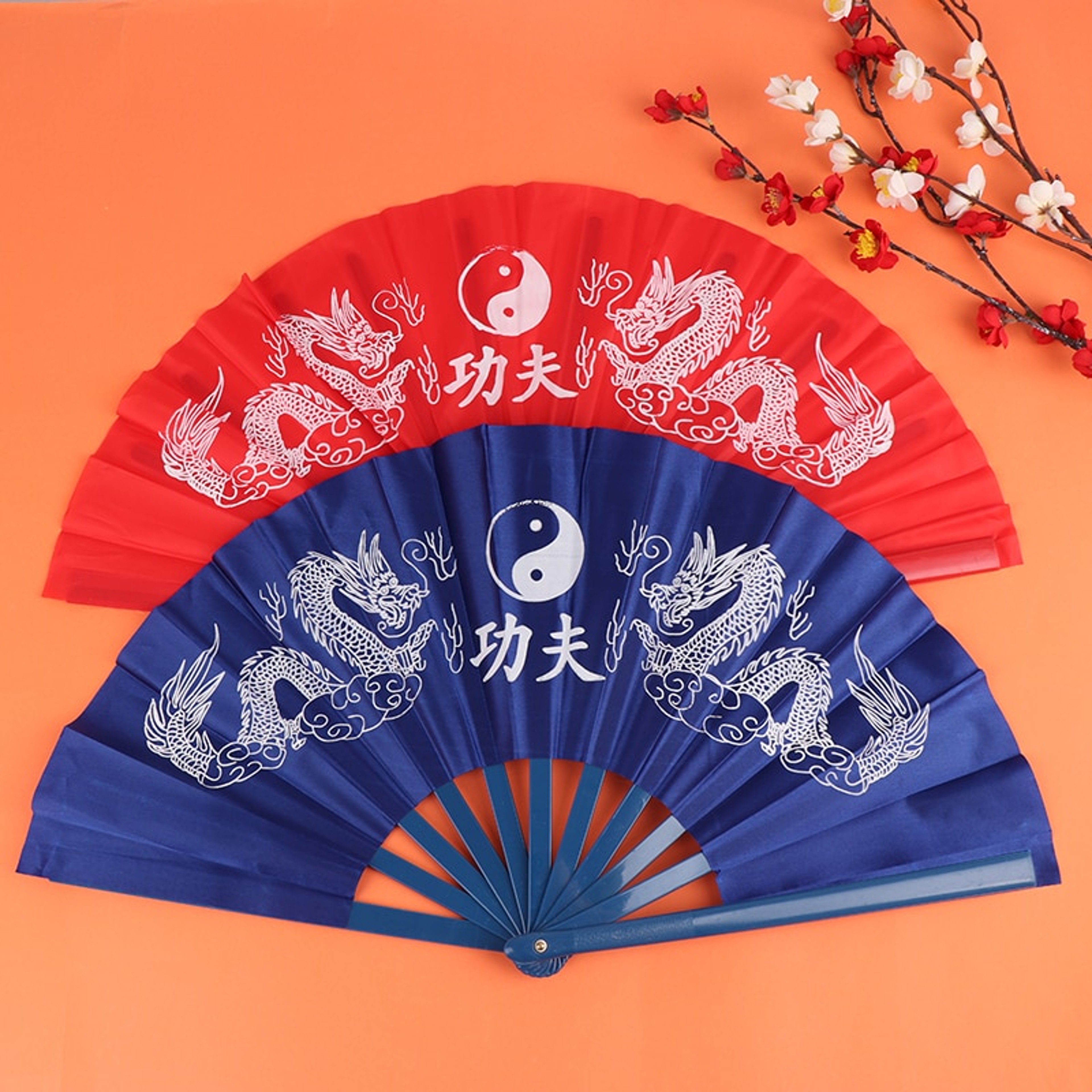 Japanese Dragon Folding Fan Large Kung Fu Fan for Dance, Martial Arts, Cosplay & Decor – view 1