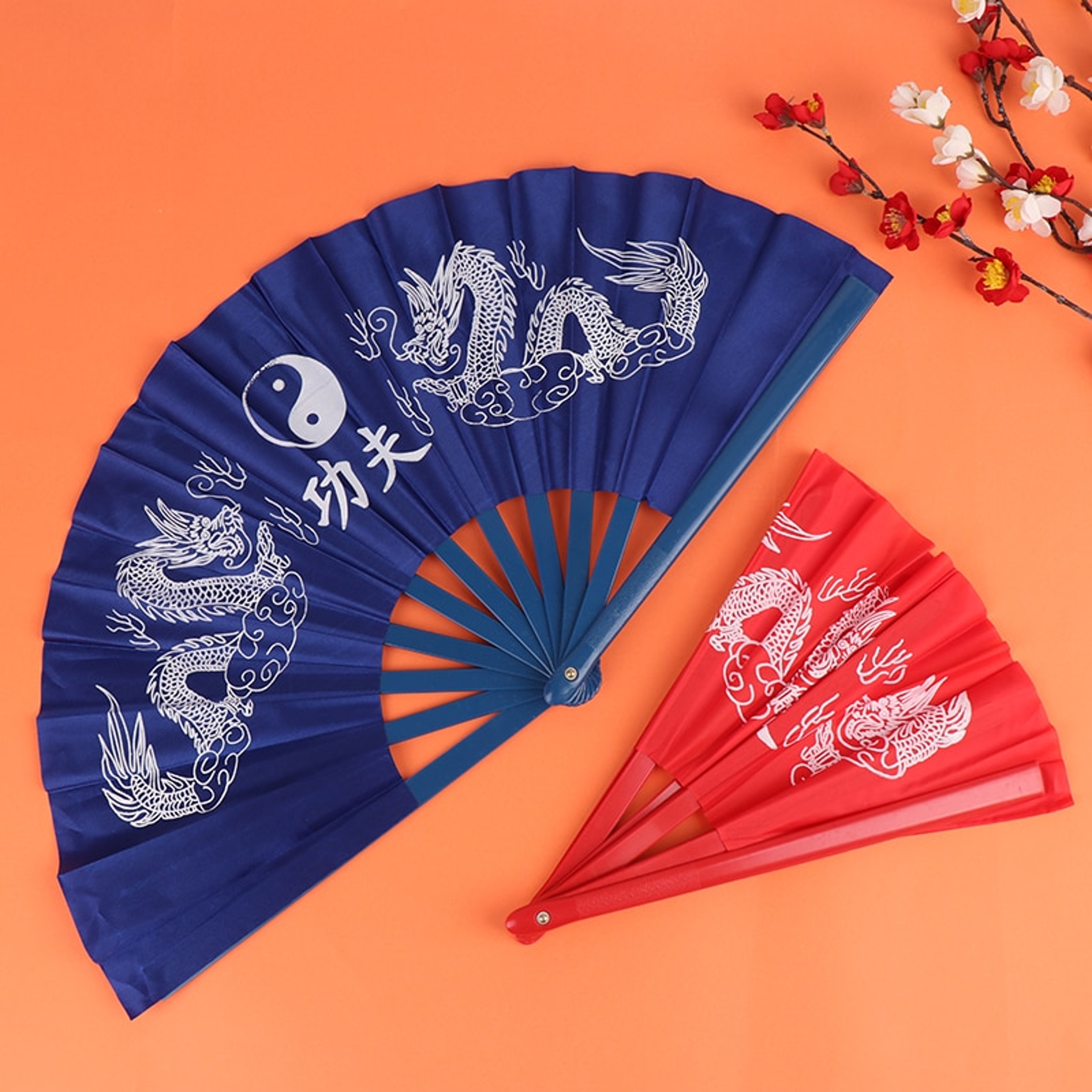 Japanese Dragon Folding Fan Large Kung Fu Fan for Dance, Martial Arts, Cosplay & Decor – view 3