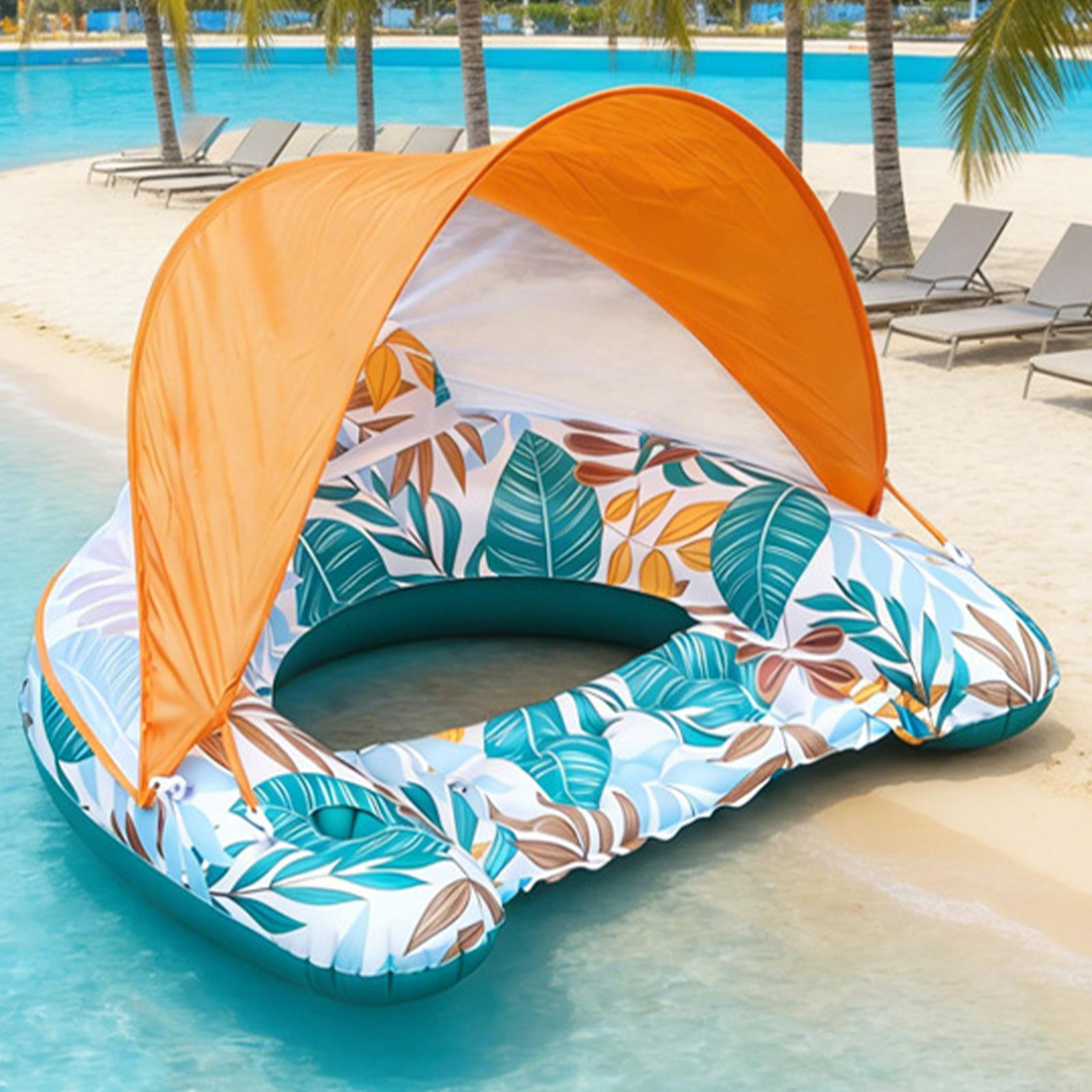 SunShade Comfort Pool Float With Canopy For Adults With Ergonomic Headrest Inflatable Lounge Chair 4