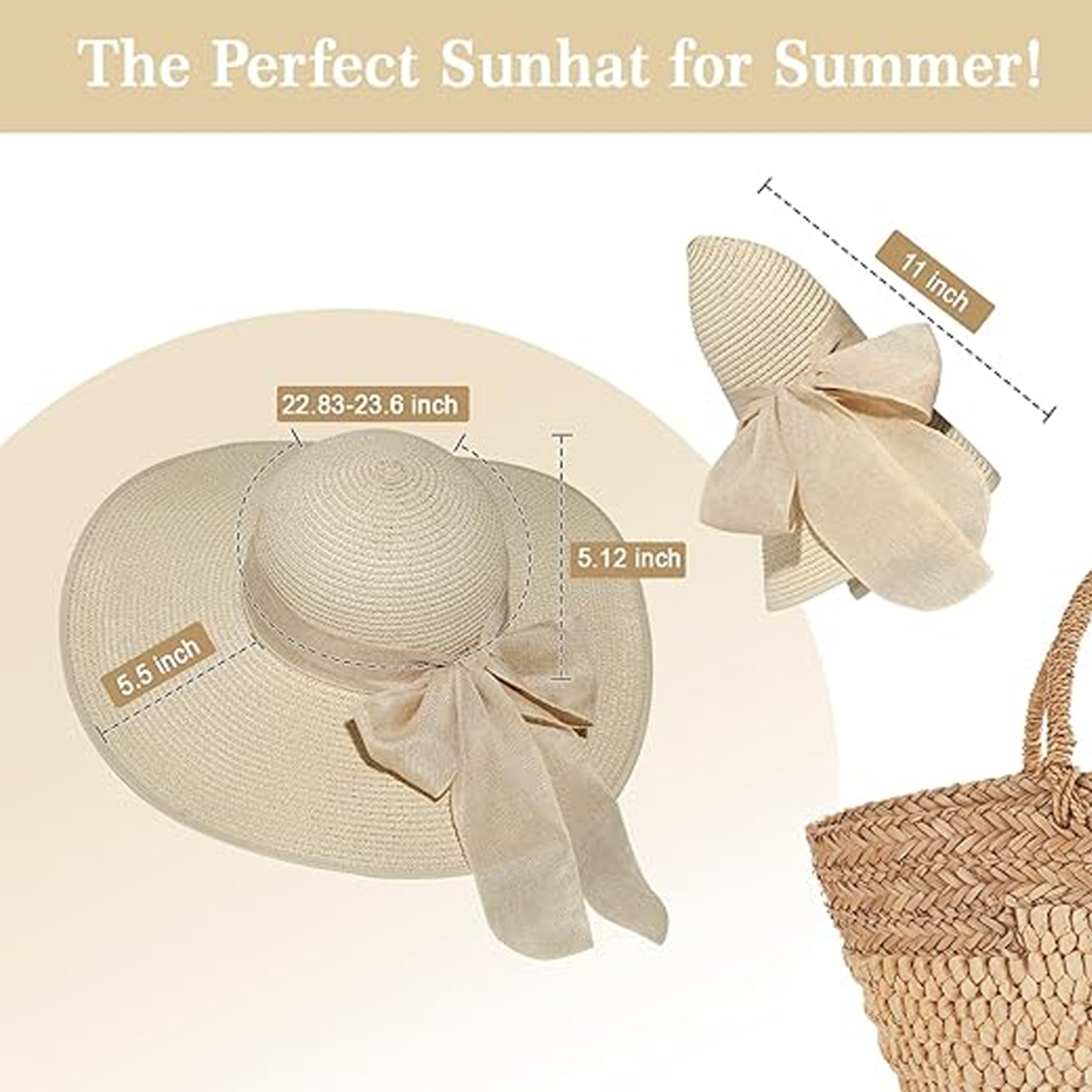 Wide Brim Straw Hat For Women Foldable UV Protection Summer Beach Sun Hat With Bow 2