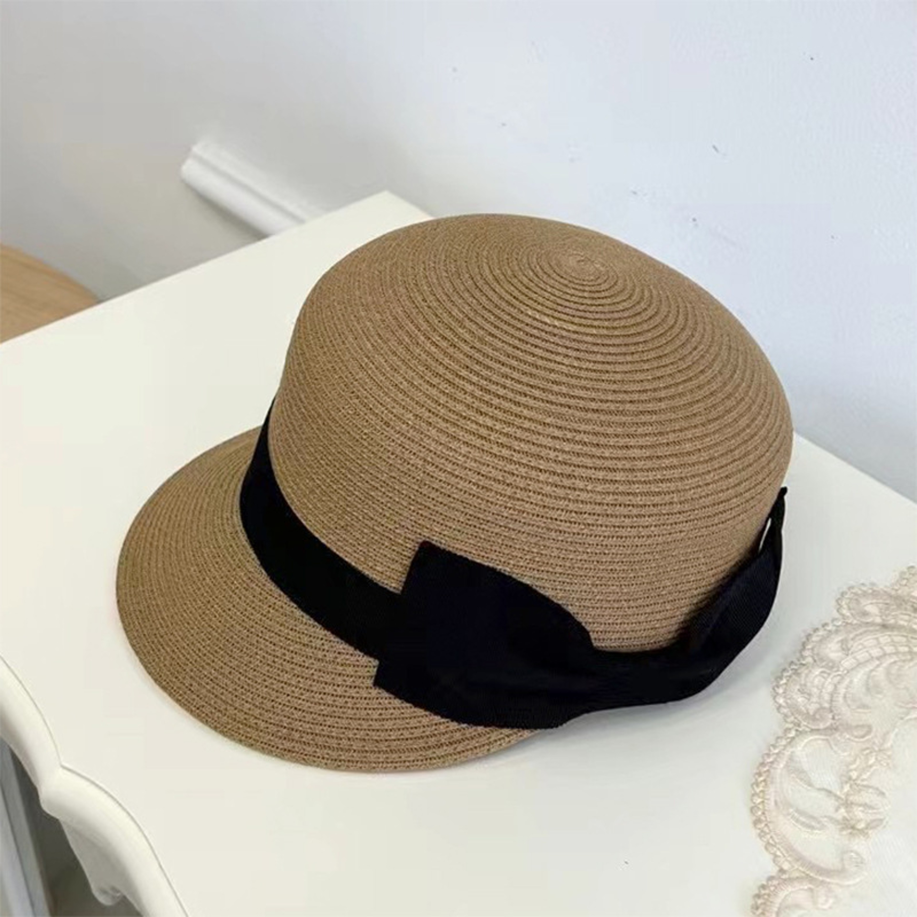 Elegant Wide Brim Straw Sun Hat With Bow For Women Beach Travel Summer UV Protection 2