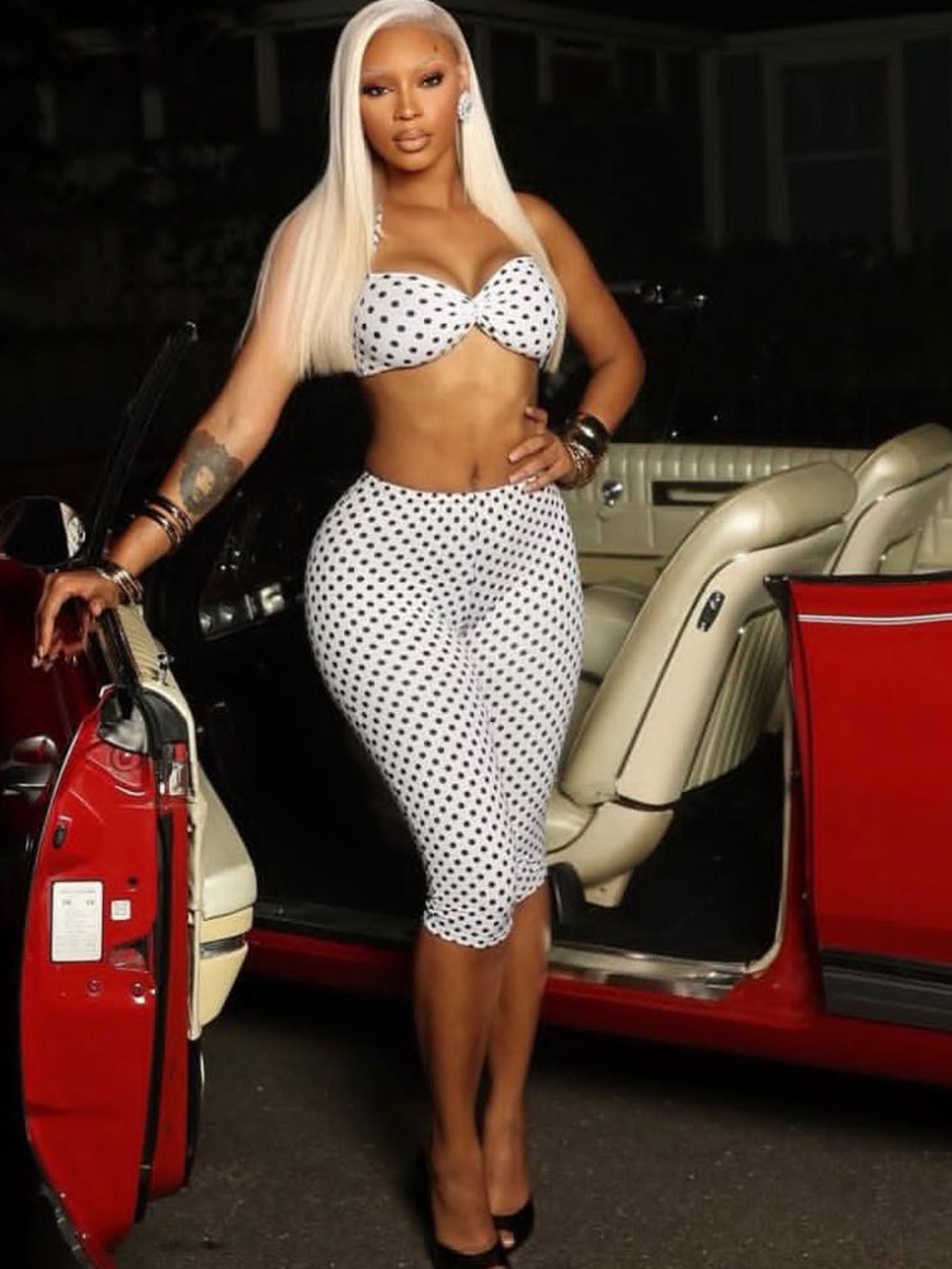 Womens Matching Set Polka Dot Halter Crop Top  Bodycon Biker Shorts Summer Outfit 0