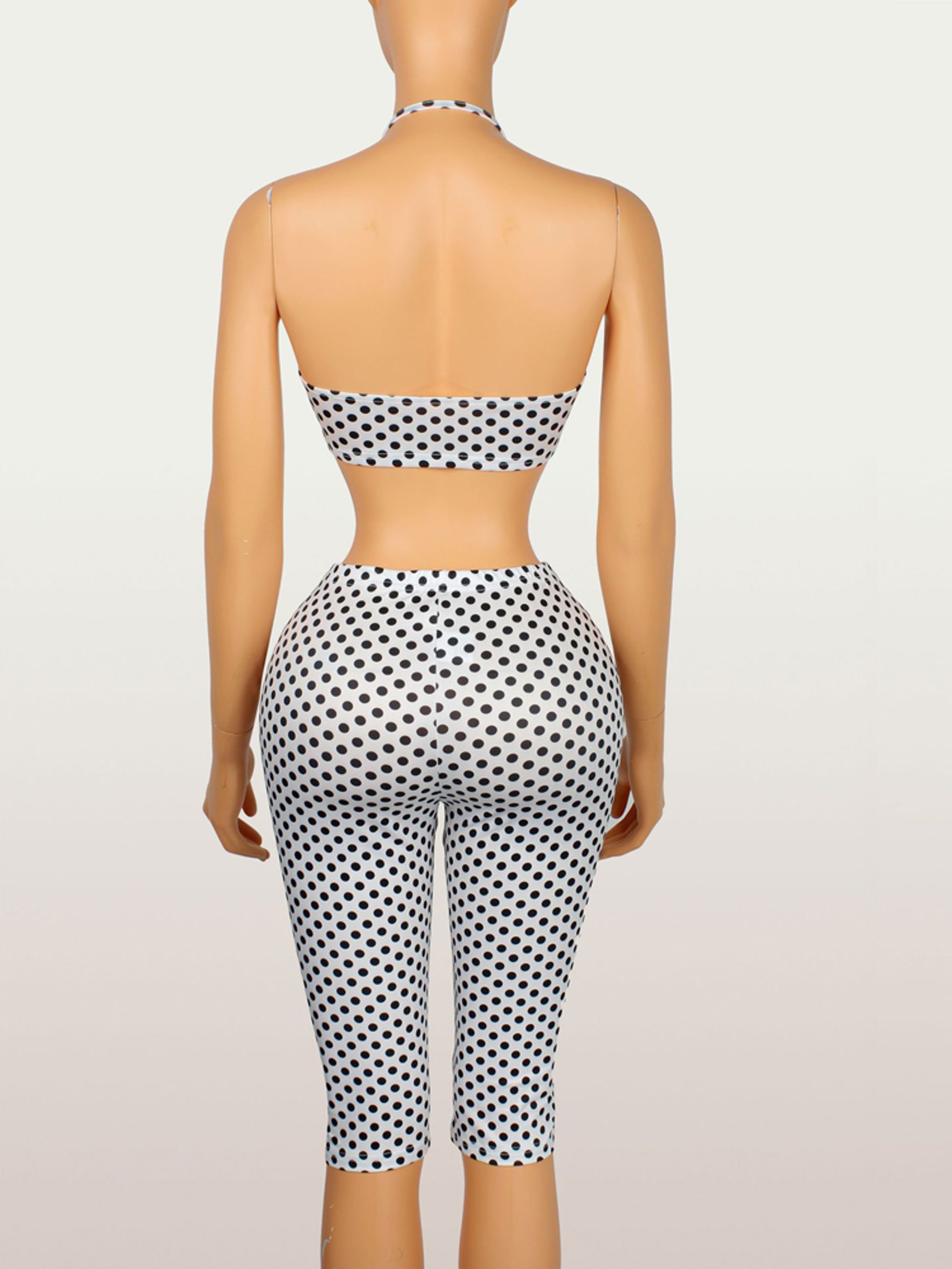 Womens Matching Set Polka Dot Halter Crop Top  Bodycon Biker Shorts Summer Outfit 4