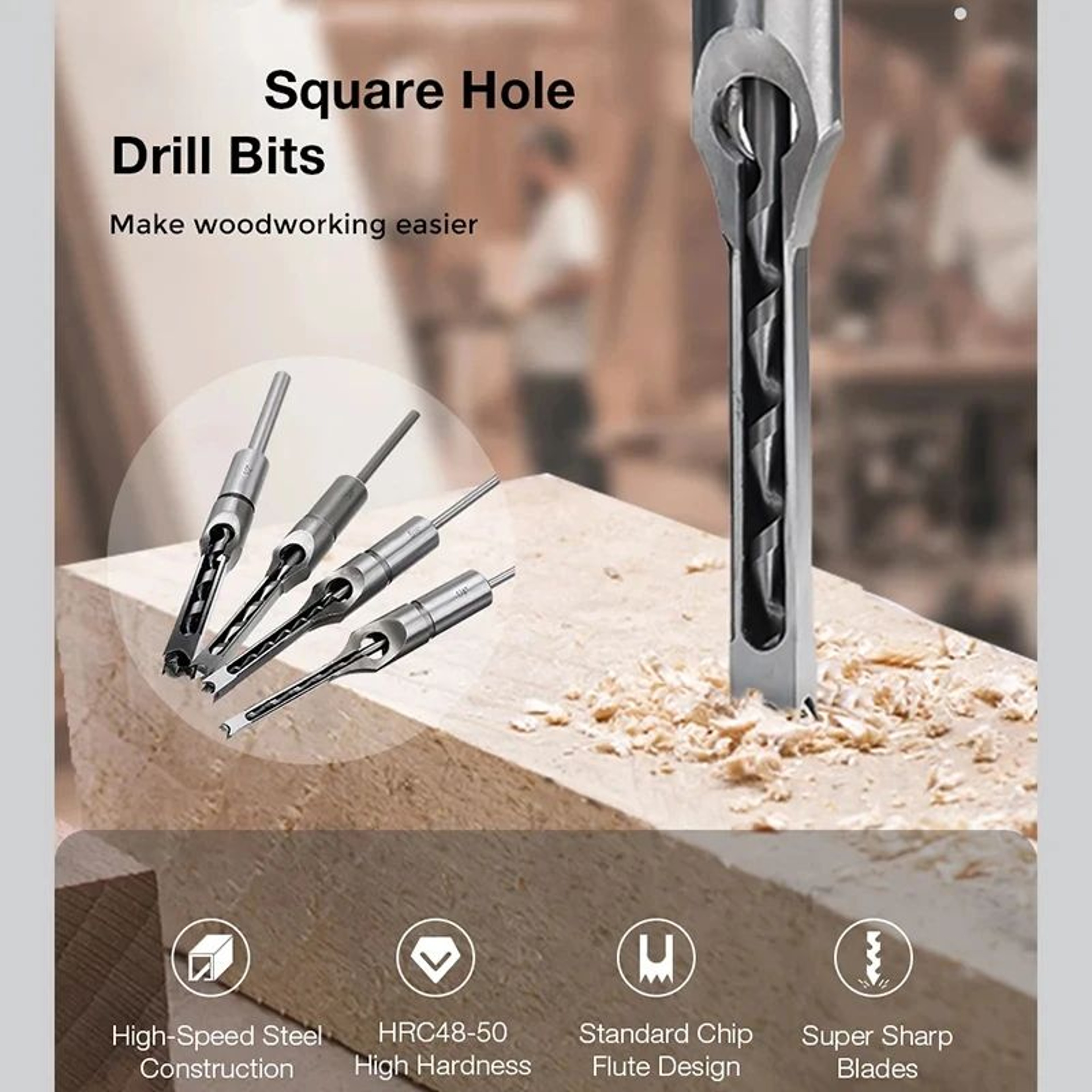 HSS Square Hole Drill Set 616mm  Woodworking Auger  Mortising Chisel Kit For DIY Furniture Making   3