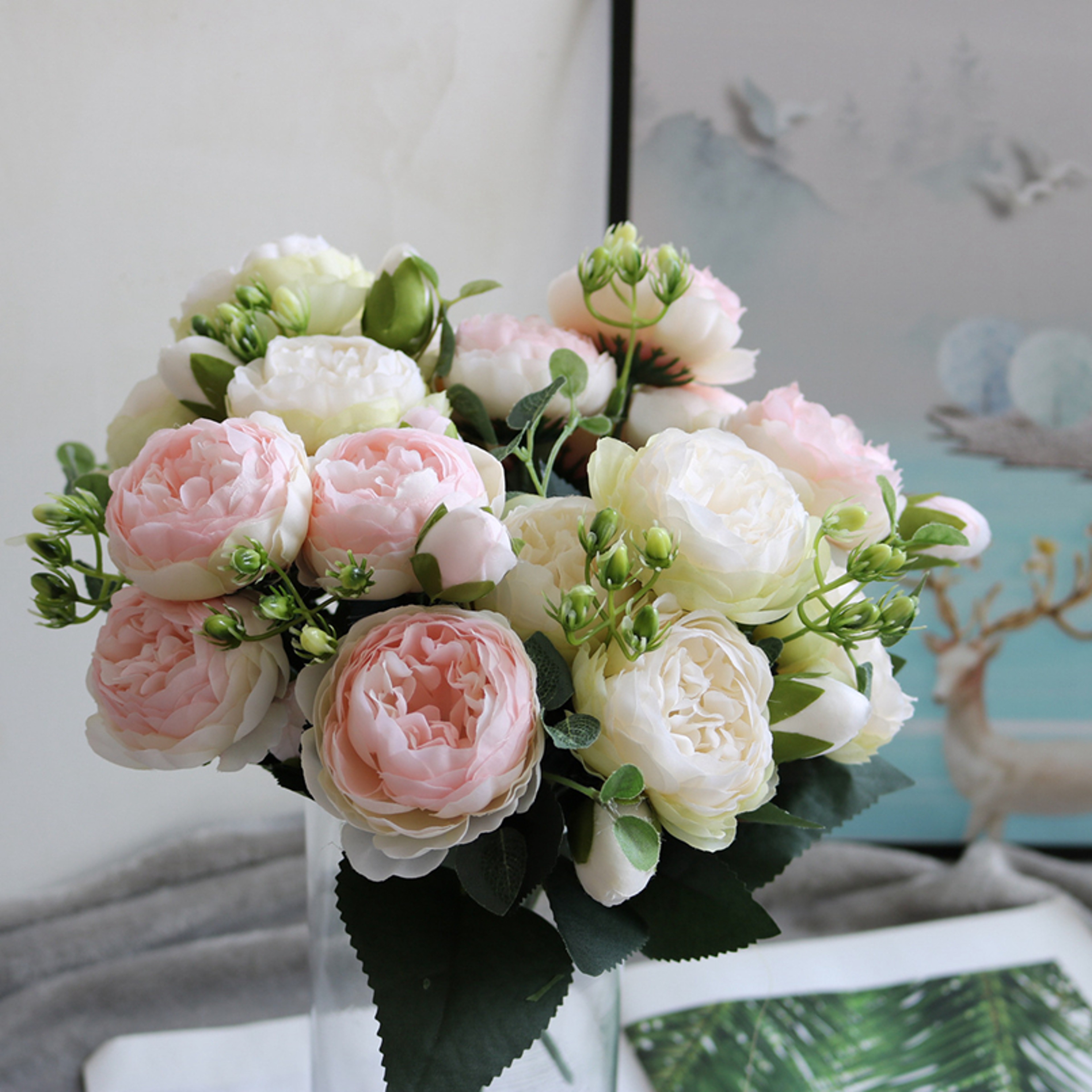 Artificial Roses Silk Peony Bouquet Home Decoration Accessories Wedding Party Flowers Scrapbook Cra 0