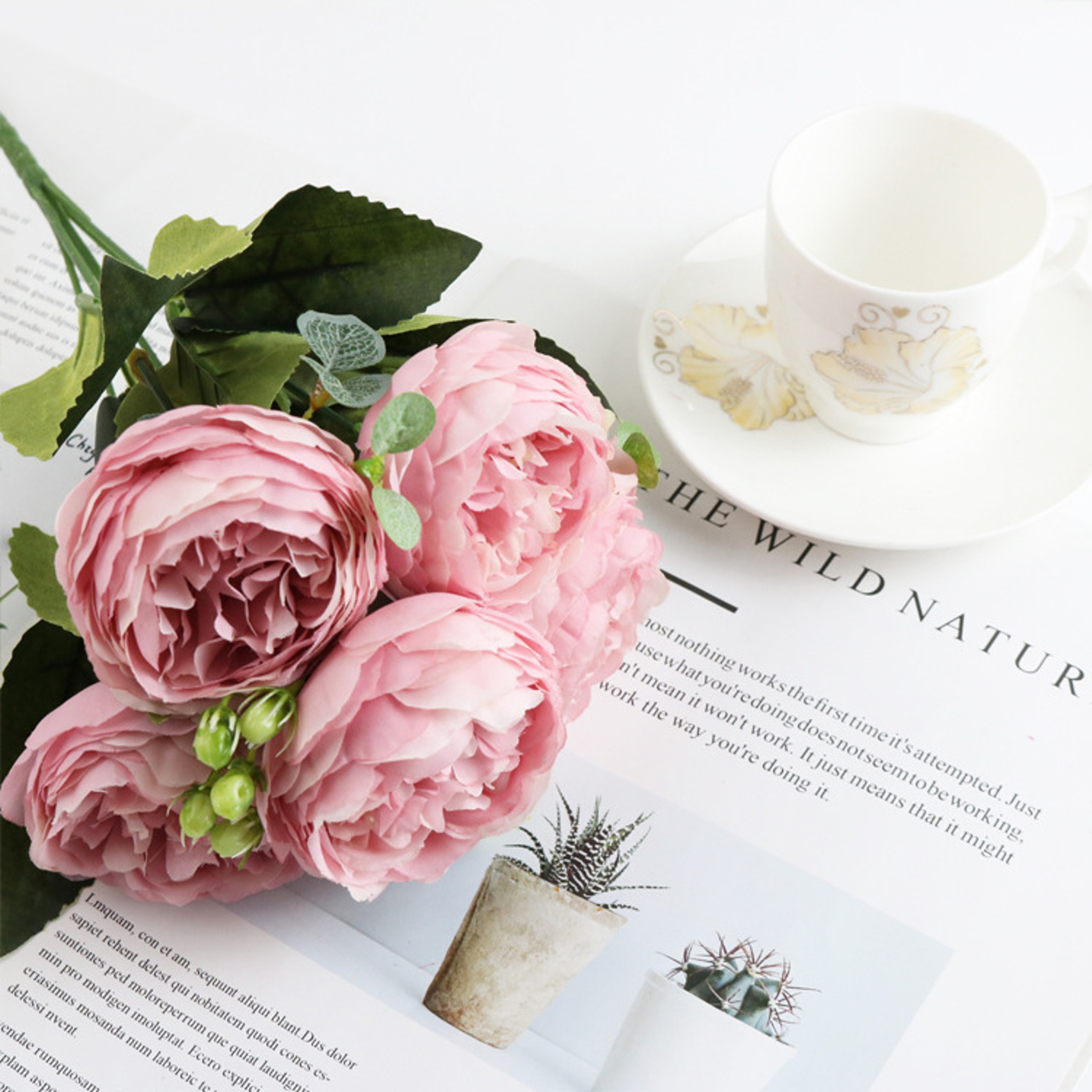 Artificial Roses Silk Peony Bouquet Home Decoration Accessories Wedding Party Flowers Scrapbook Cra 5