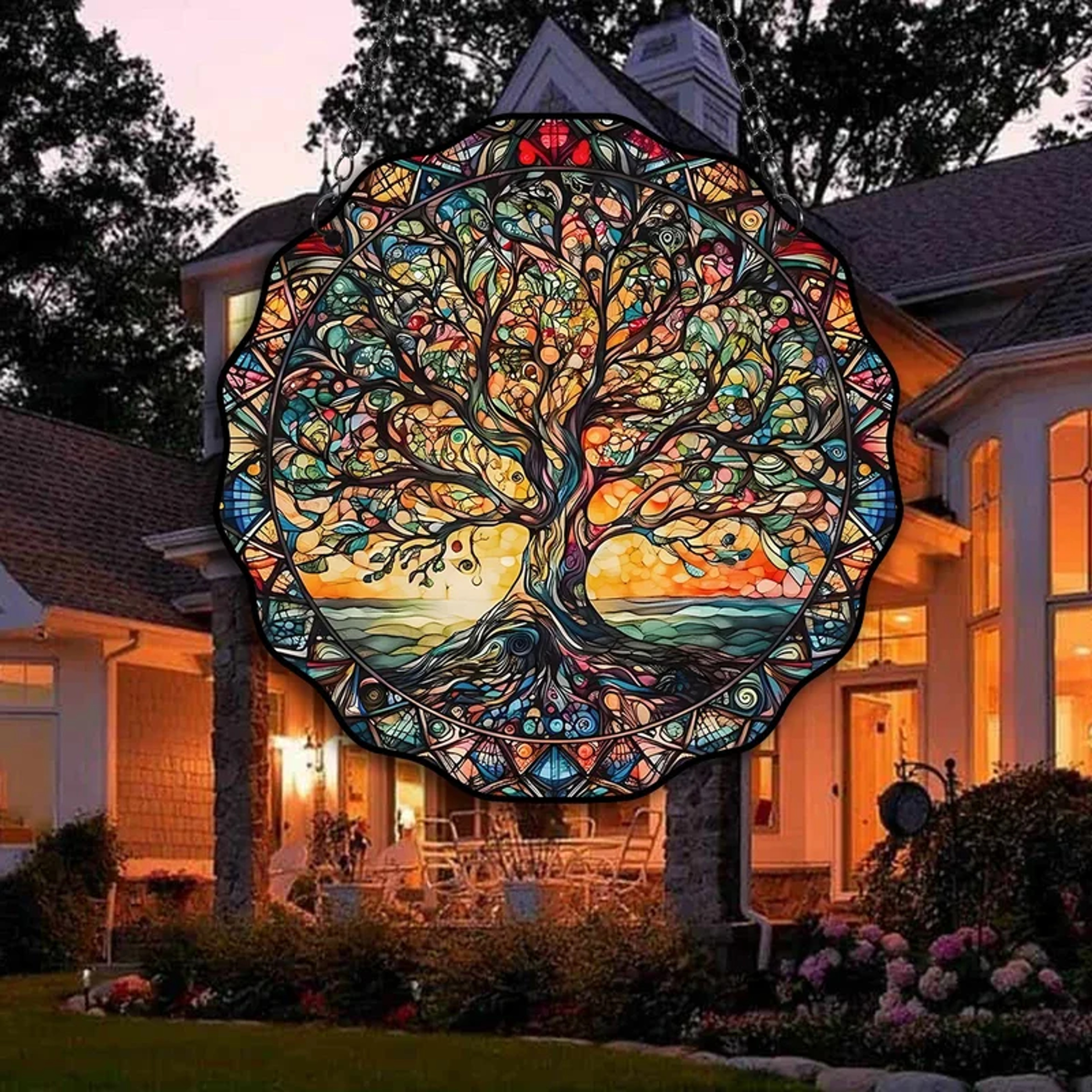 Tree of Life Wall Art, Round Sun Hanging Sign, Acrylic Welcome Plate Decor for Indoor Outdoor Window – view 3